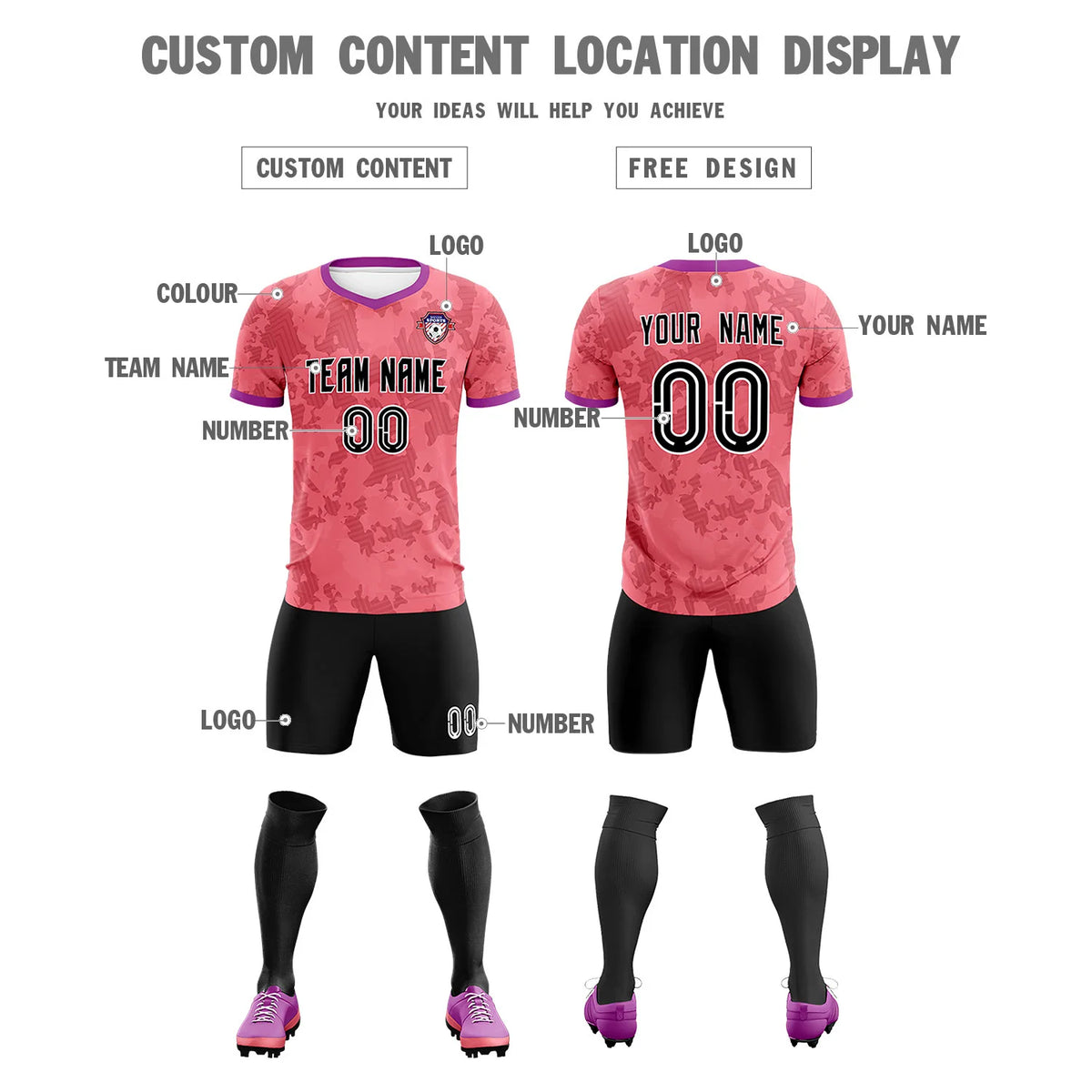 Custom Light Red-Black Printing Outdoor Breathable Soccer Sets Jersey