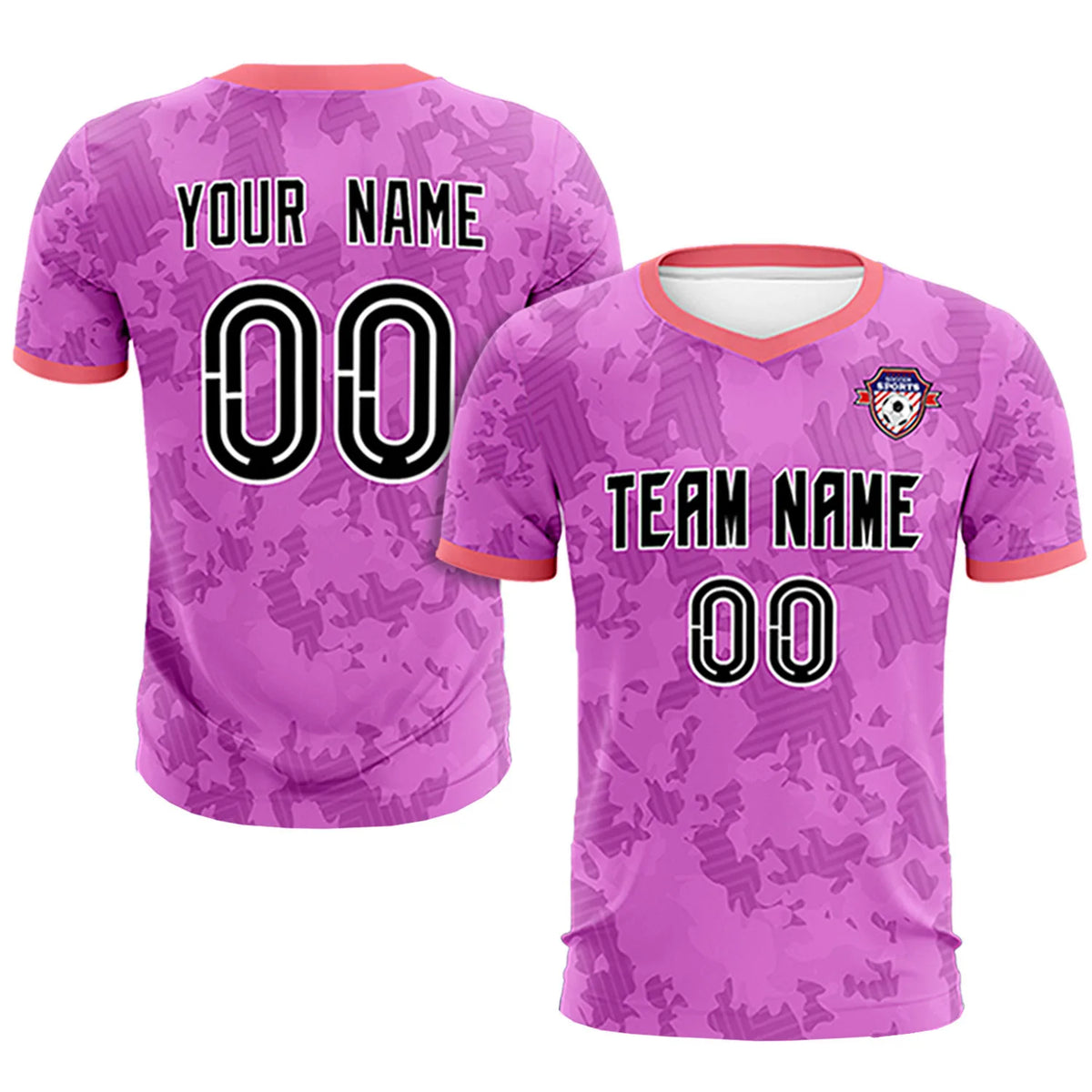 Custom Pink-Navy Printing Outdoor Breathable Soccer Sets Jersey