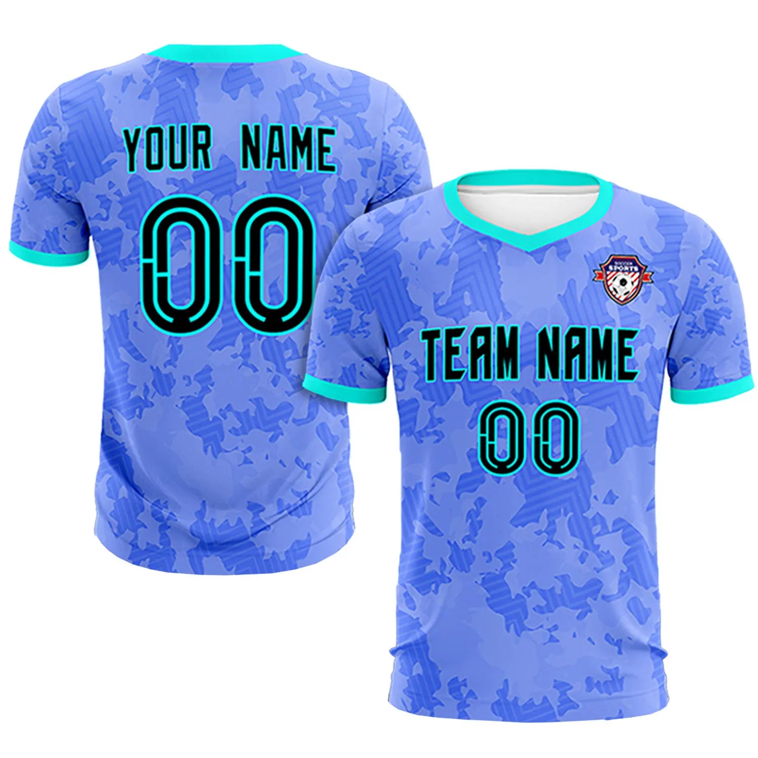 Custom Blue-Black Printing Outdoor Breathable Soccer Sets Jersey