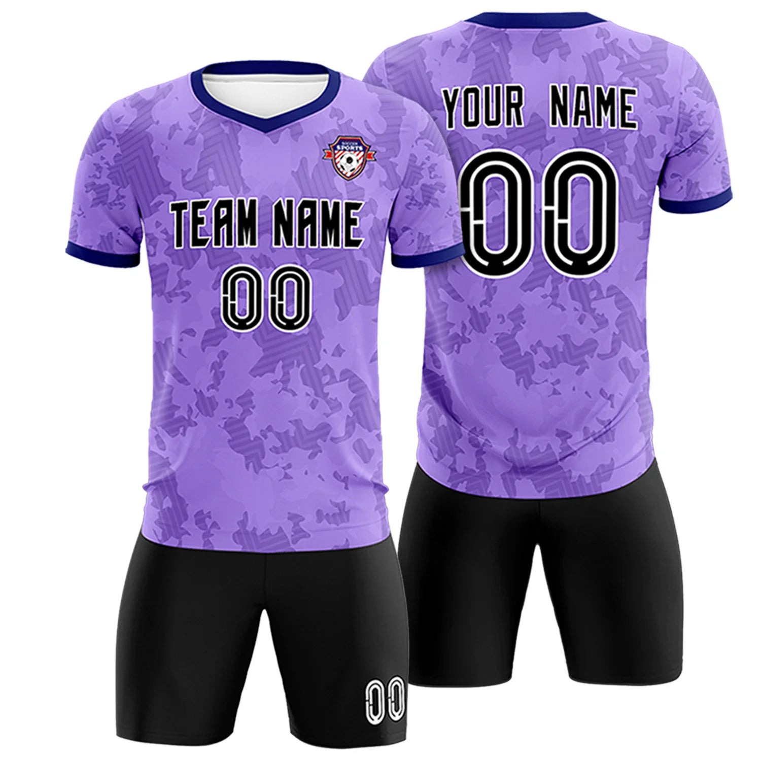 Custom Light Purple-Black Printing Outdoor Breathable Soccer Sets Jersey