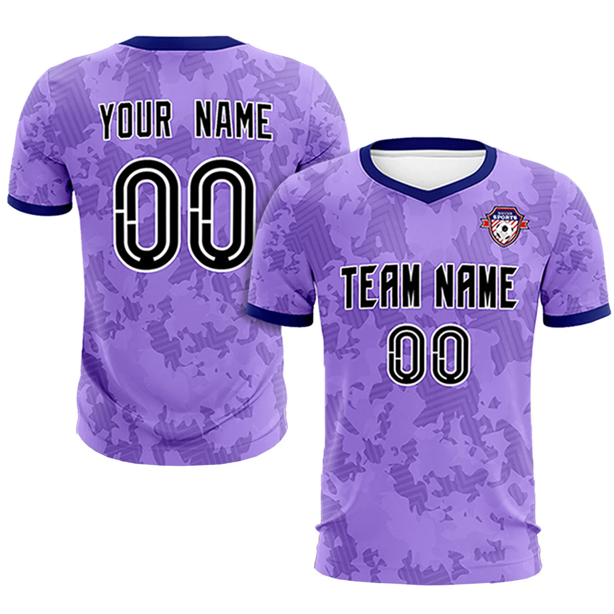 Custom Light Purple-Black Printing Outdoor Breathable Soccer Sets Jersey