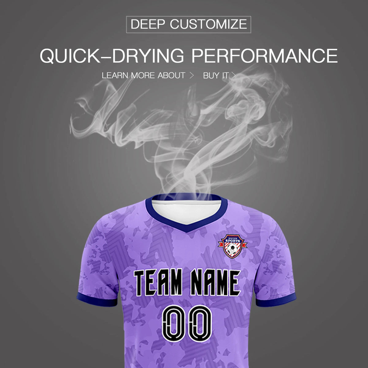 Custom Light Purple-Black Printing Outdoor Breathable Soccer Sets Jersey
