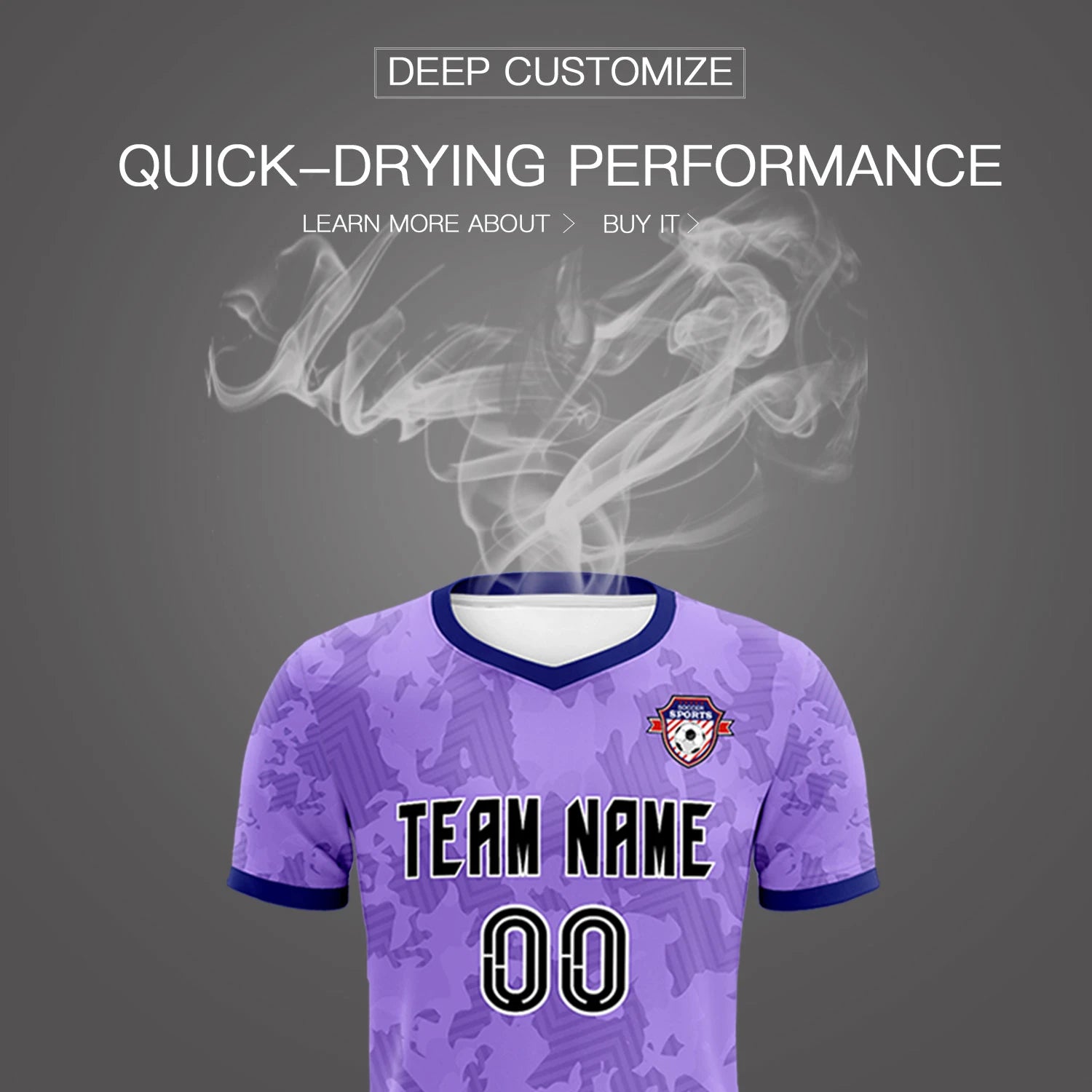 Custom Light Purple-Black Printing Outdoor Breathable Soccer Sets Jersey