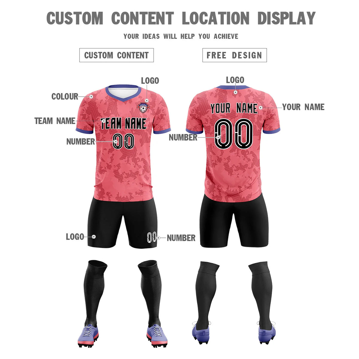 Custom Light Red-Black Printing Outdoor Breathable Soccer Sets Jersey