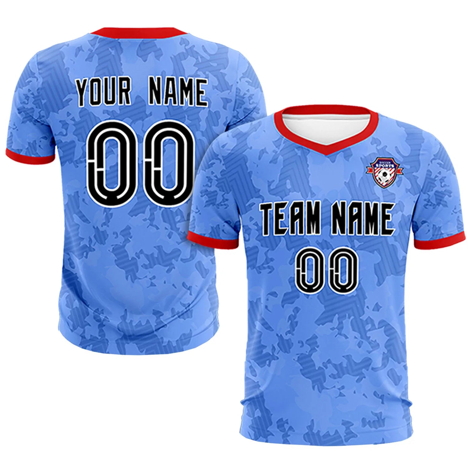Custom Powder Blue-Black Printing Outdoor Breathable Soccer Sets Jersey