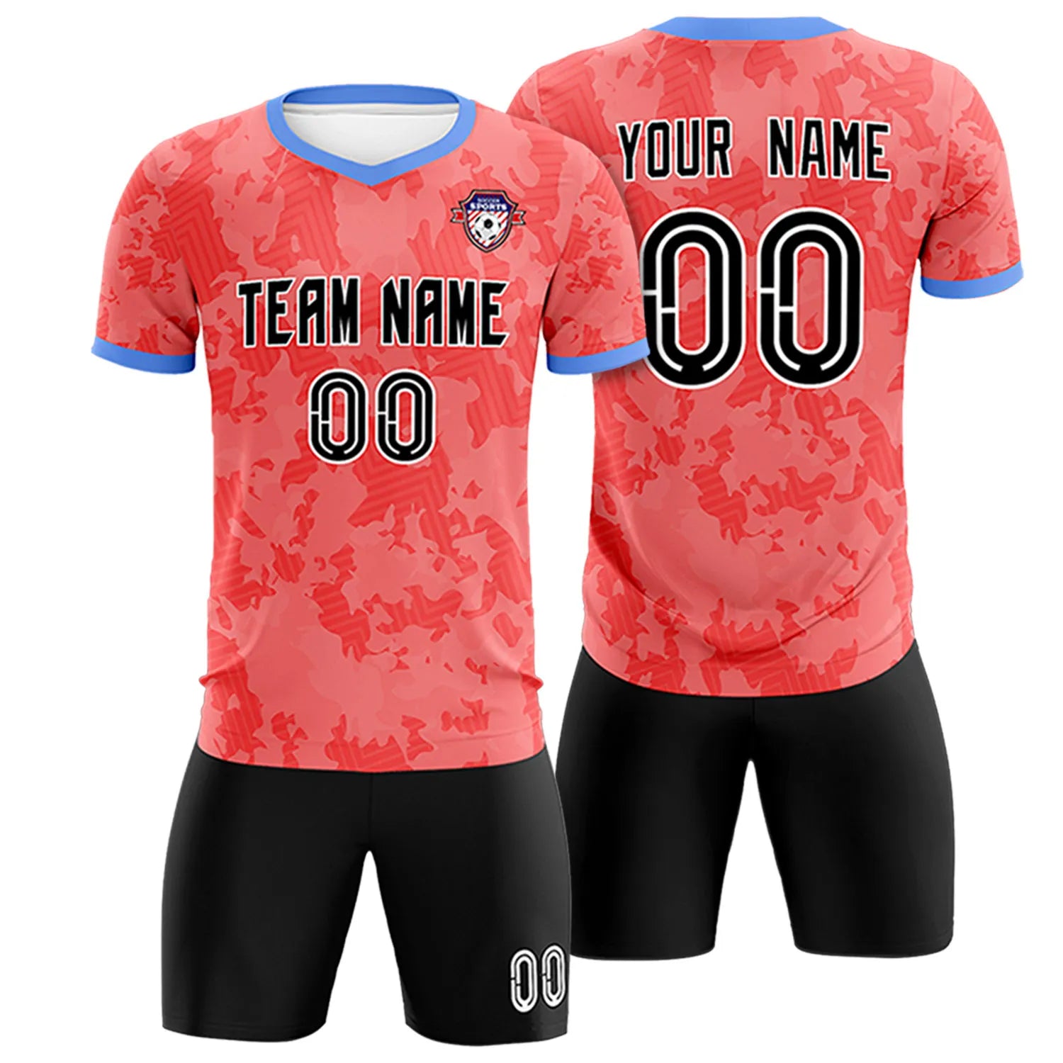 Custom Light Red-Black Printing Outdoor Breathable Soccer Sets Jersey