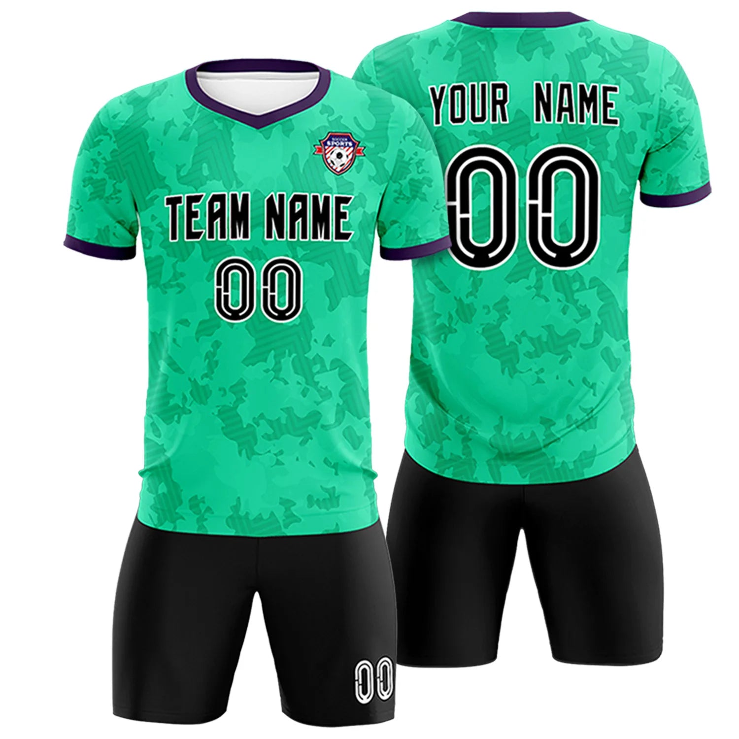 Custom Green-Black Printing Outdoor Breathable Soccer Sets Jersey