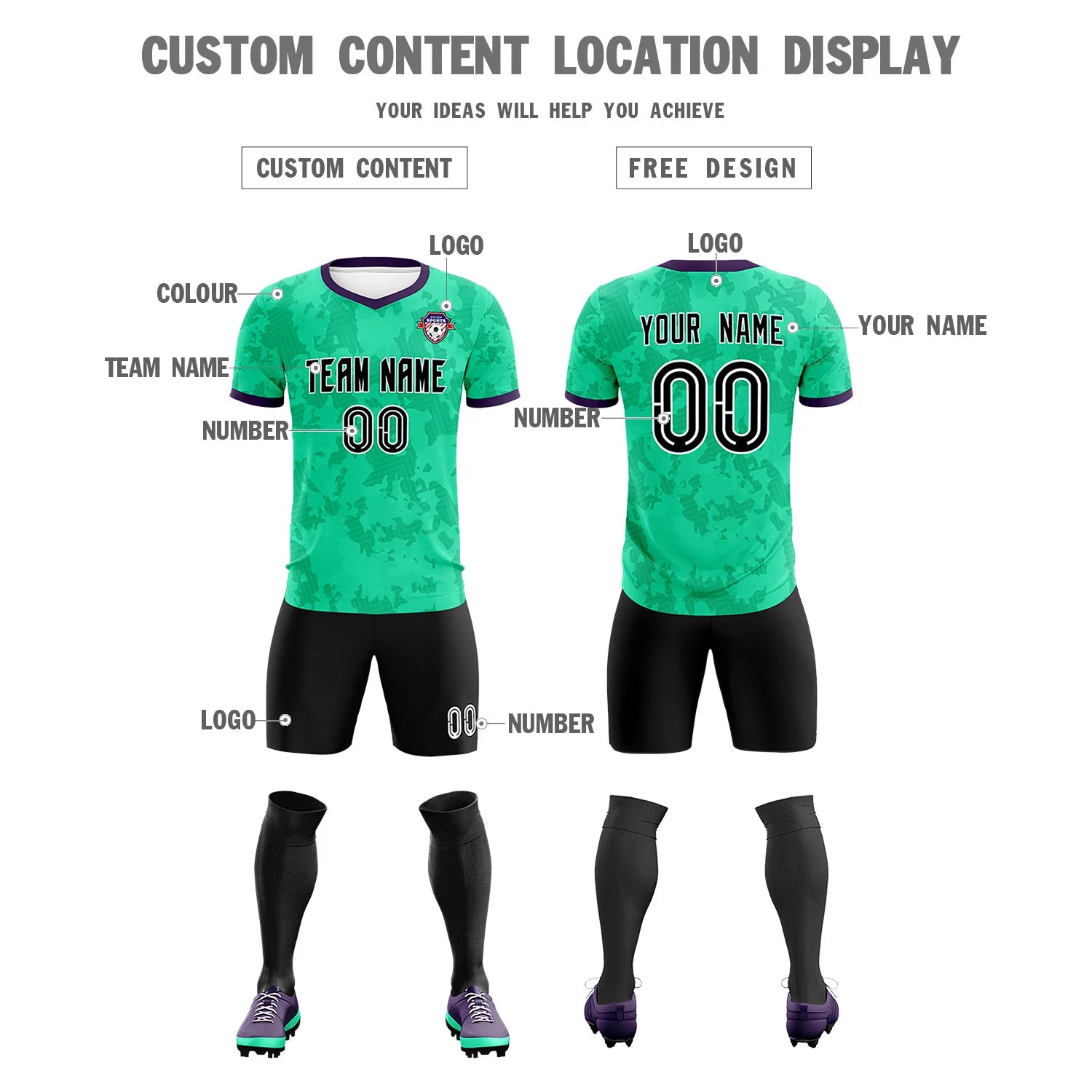 Custom Green-Black Printing Outdoor Breathable Soccer Sets Jersey