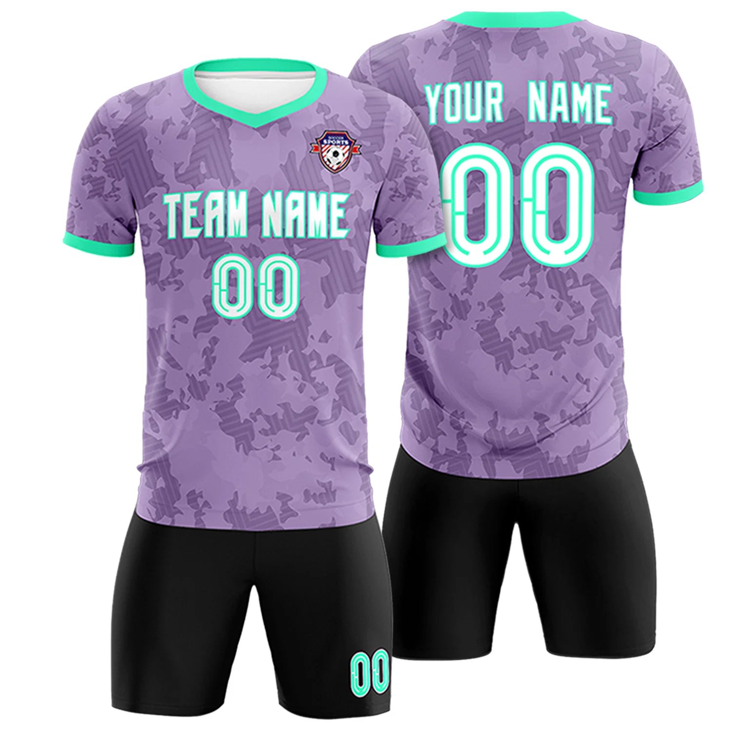 Custom Light Purple-Black Printing Outdoor Breathable Soccer Sets Jersey