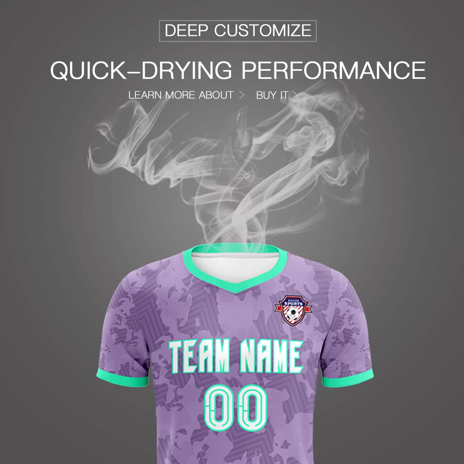Custom Light Purple-Black Printing Outdoor Breathable Soccer Sets Jersey