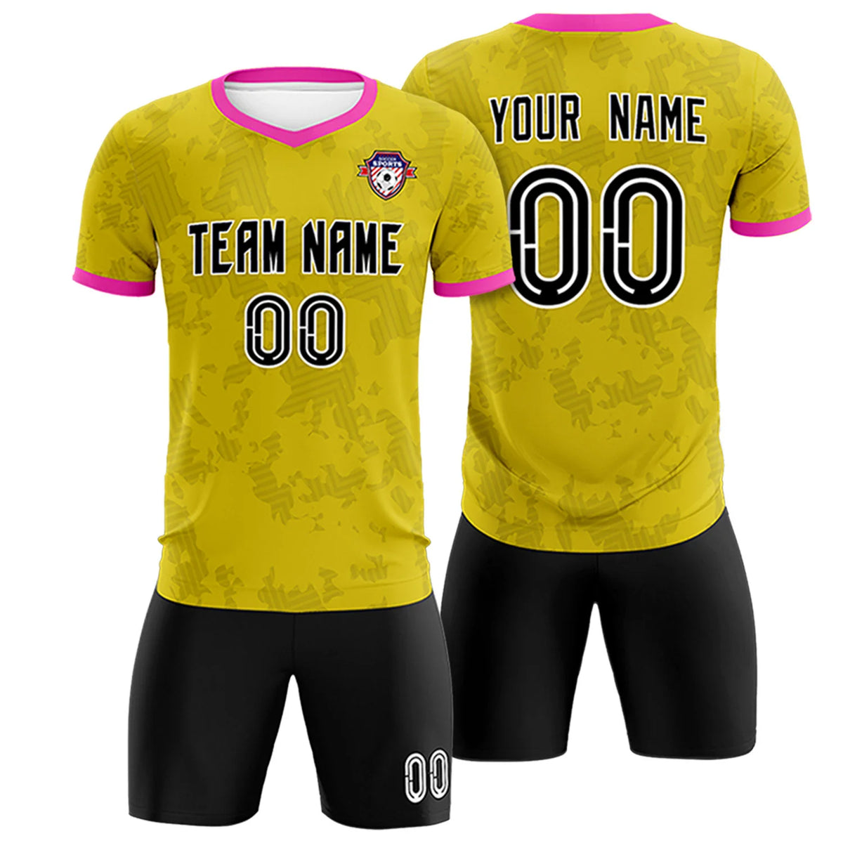 Custom Yellow-Black Printing Outdoor Breathable Soccer Sets Jersey