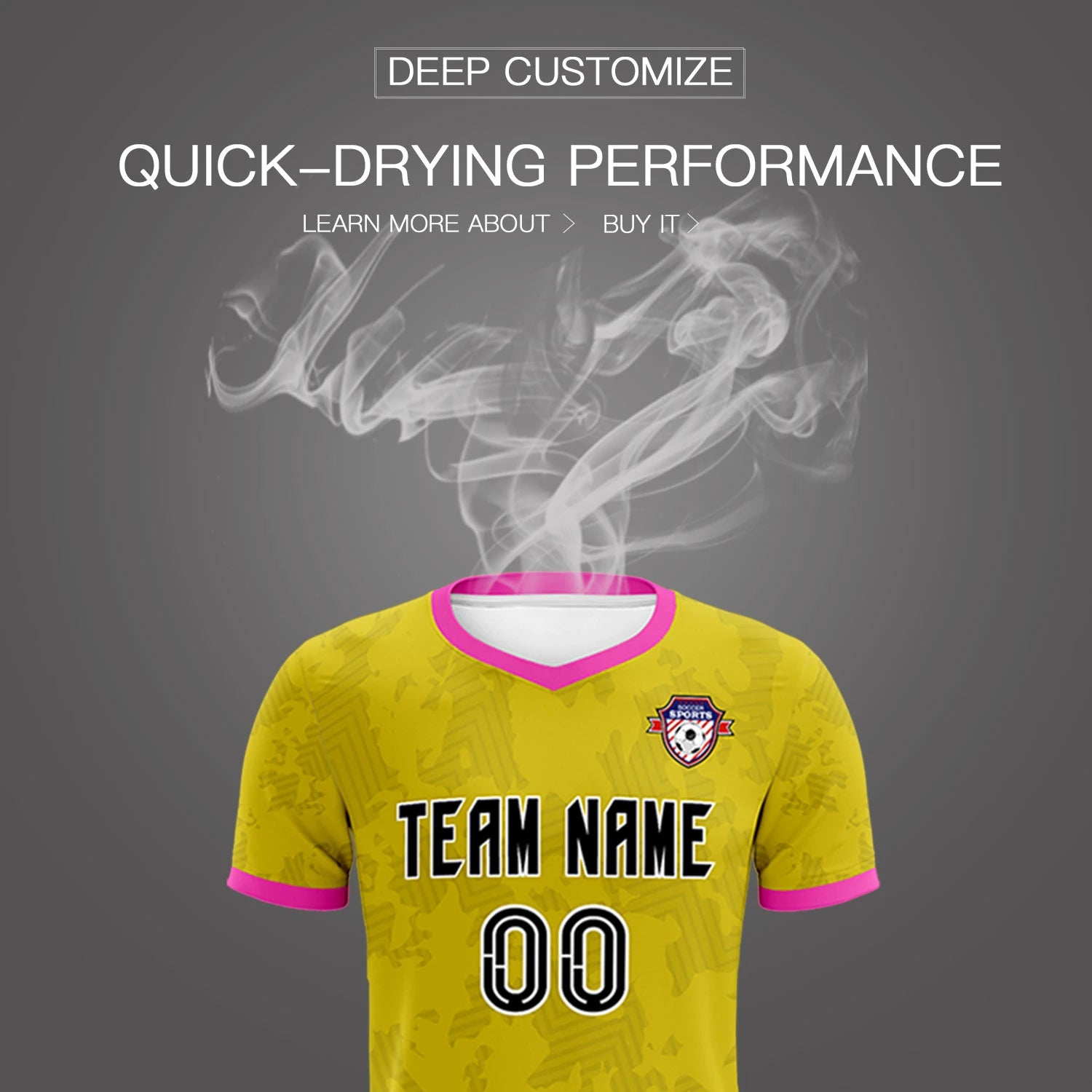 Custom Yellow-Black Printing Outdoor Breathable Soccer Sets Jersey