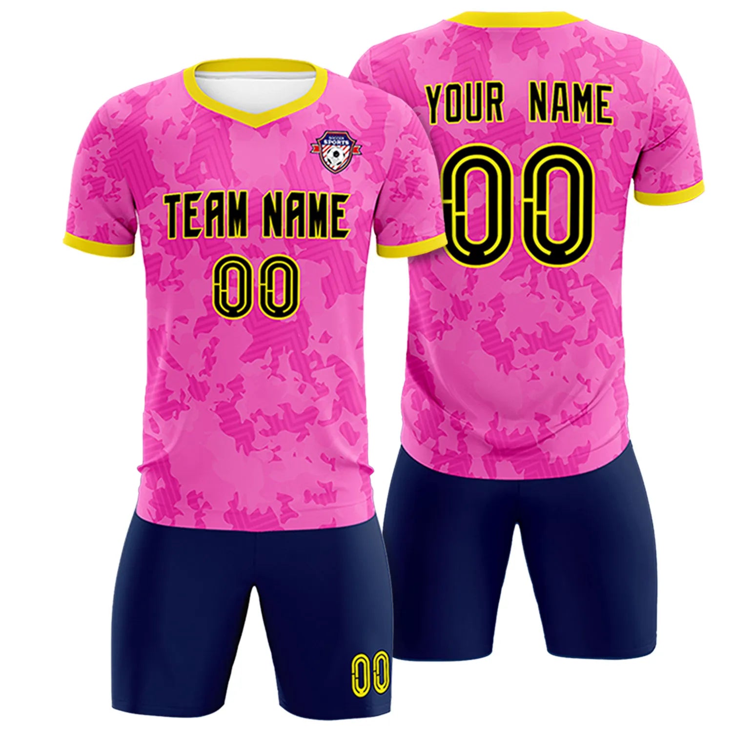 Custom Pink-Navy Printing Outdoor Breathable Soccer Sets Jersey