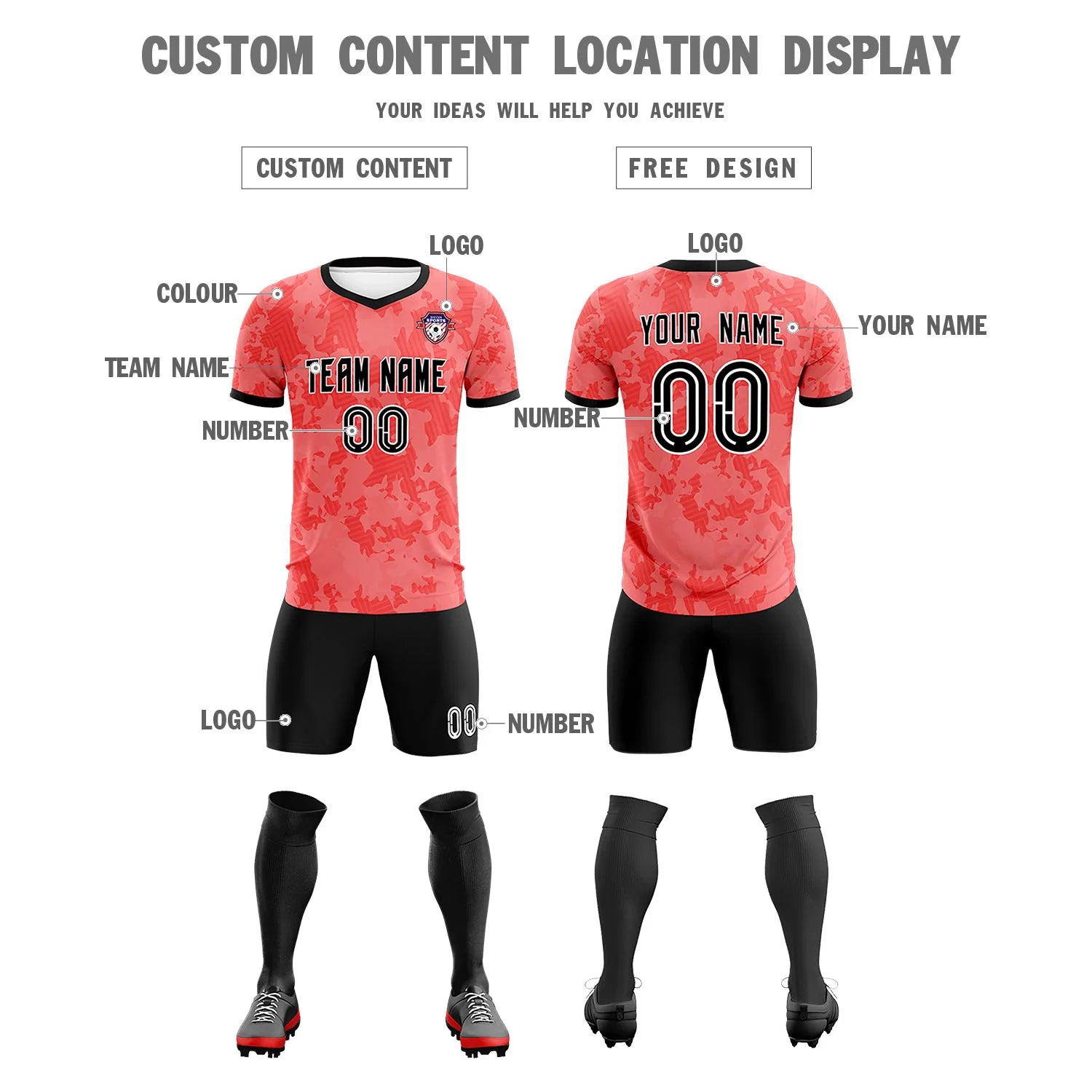Custom Red-Black Printing Outdoor Breathable Soccer Sets Jersey