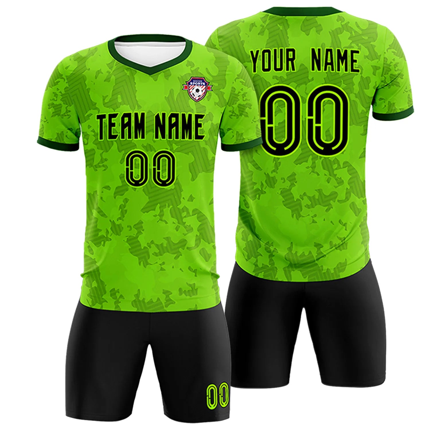 Custom Green-Black Printing Outdoor Breathable Soccer Sets Jersey