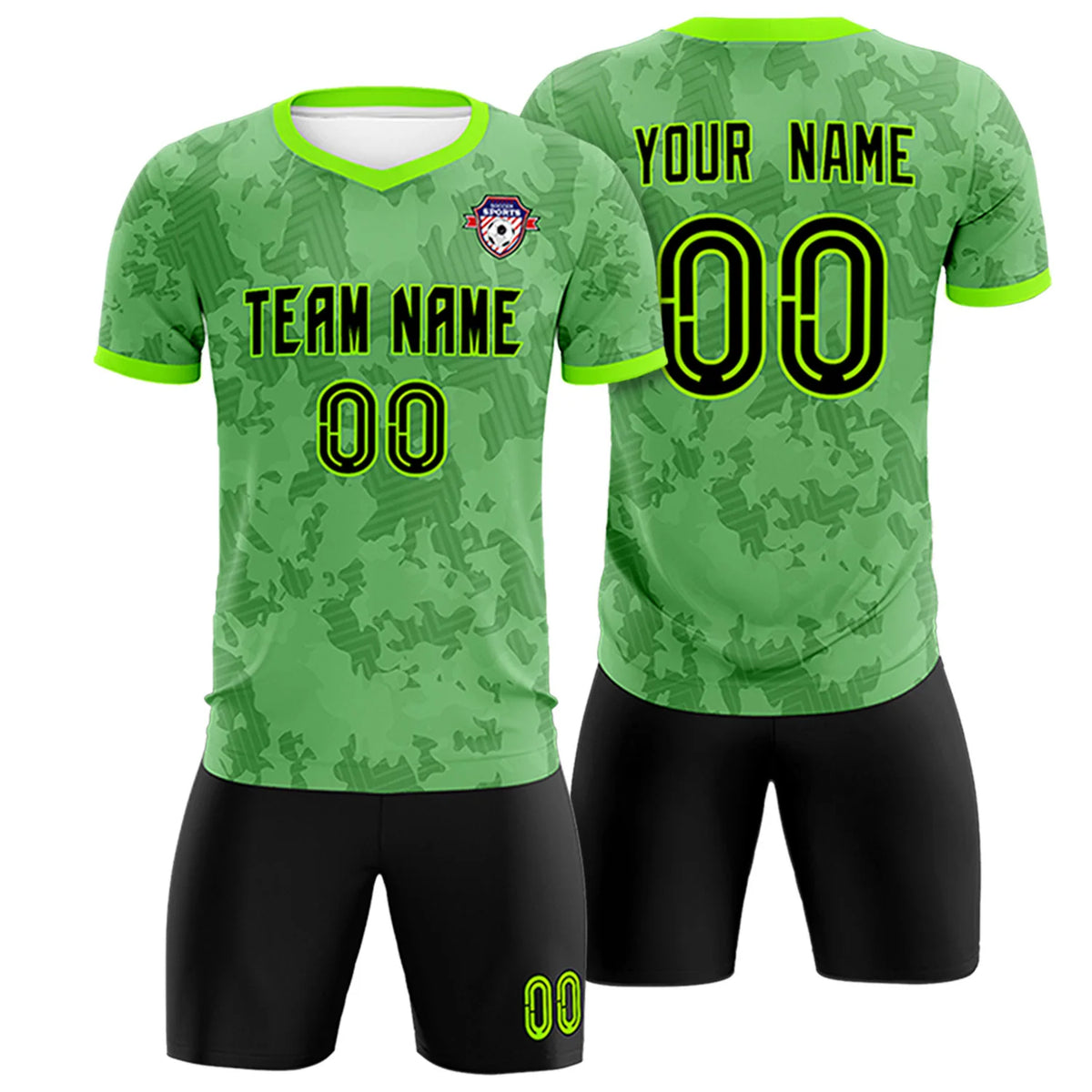 Custom Neon Green-Black Printing Outdoor Breathable Soccer Sets Jersey