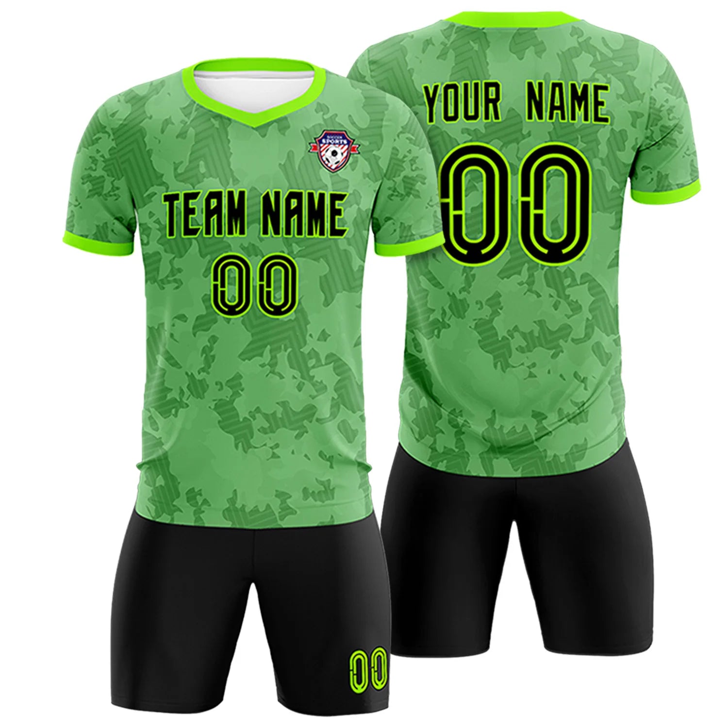 Custom Neon Green-Black Printing Outdoor Breathable Soccer Sets Jersey