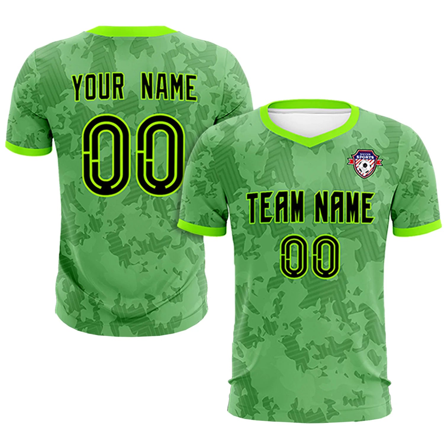 Custom Neon Green-Black Printing Outdoor Breathable Soccer Sets Jersey