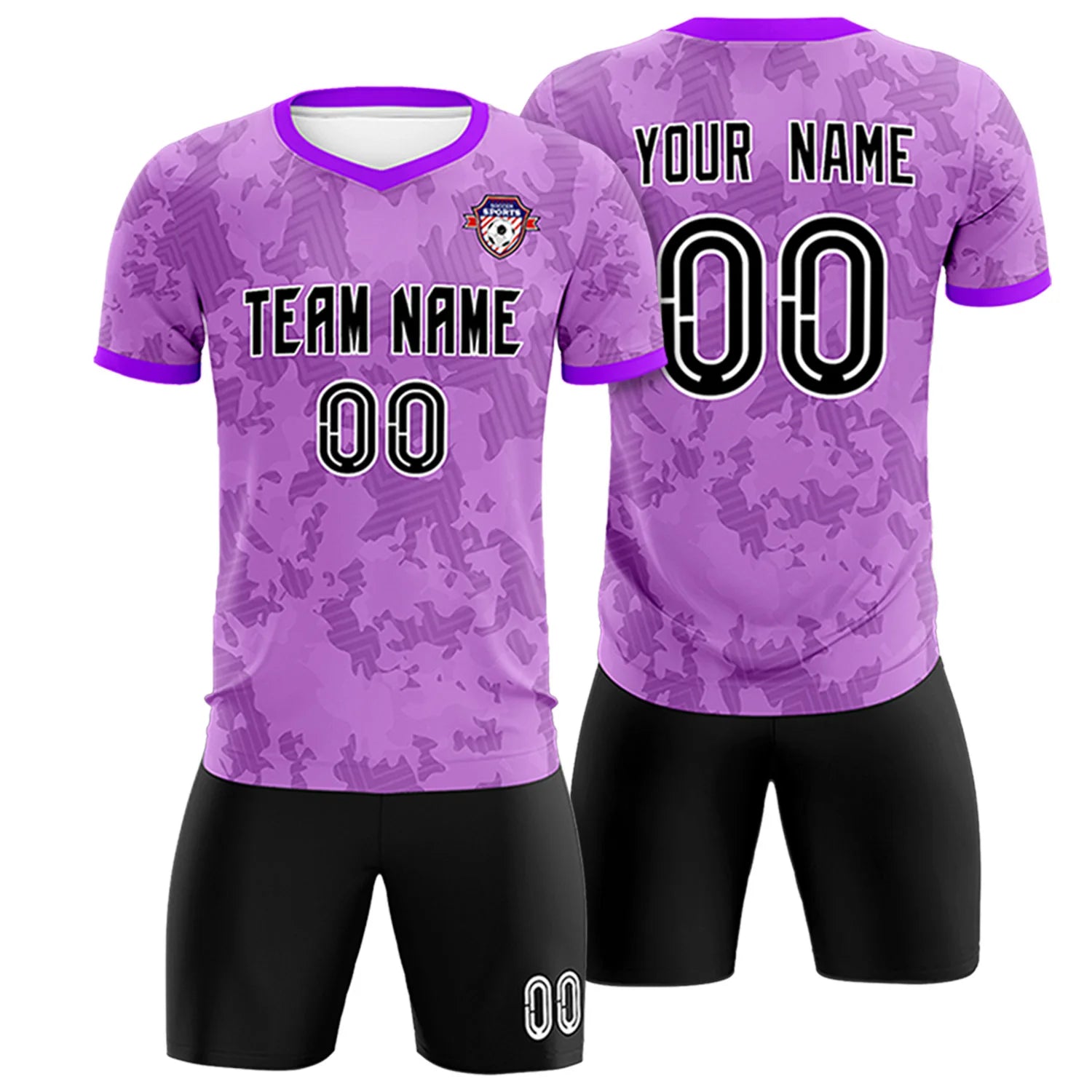 Custom Light Purple-Black Printing Outdoor Breathable Soccer Sets Jersey