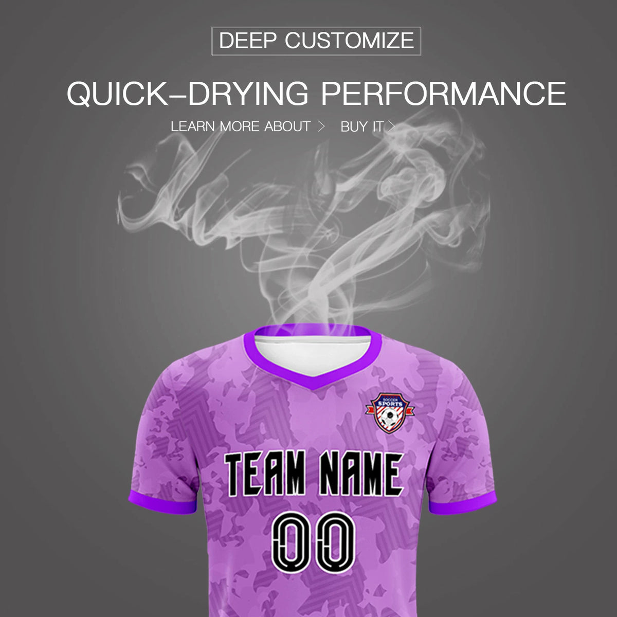 Custom Light Purple-Black Printing Outdoor Breathable Soccer Sets Jersey