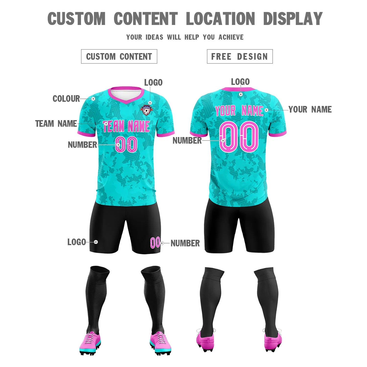 Custom Blue-Black Printing Outdoor Breathable Soccer Sets Jersey