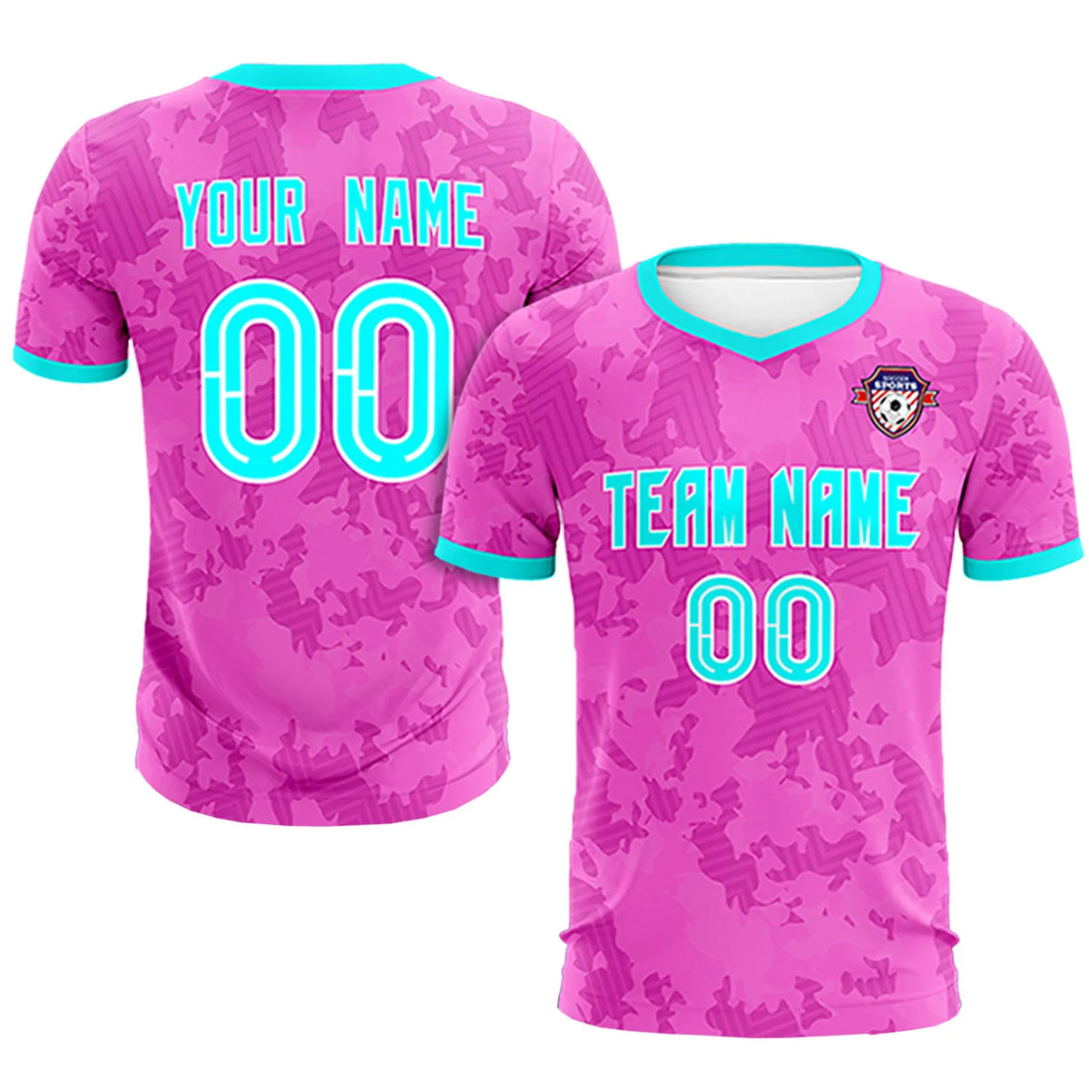 Custom Pink-Navy Printing Outdoor Breathable Soccer Sets Jersey