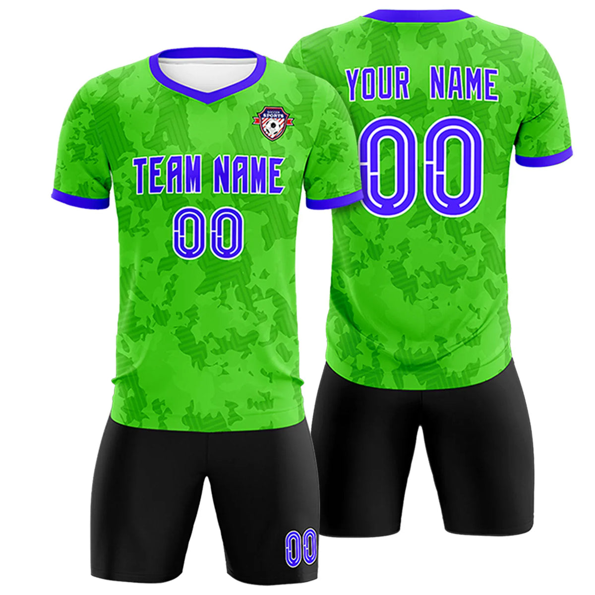 Custom Fluorescent Green-Black Printing Outdoor Breathable Soccer Sets Jersey