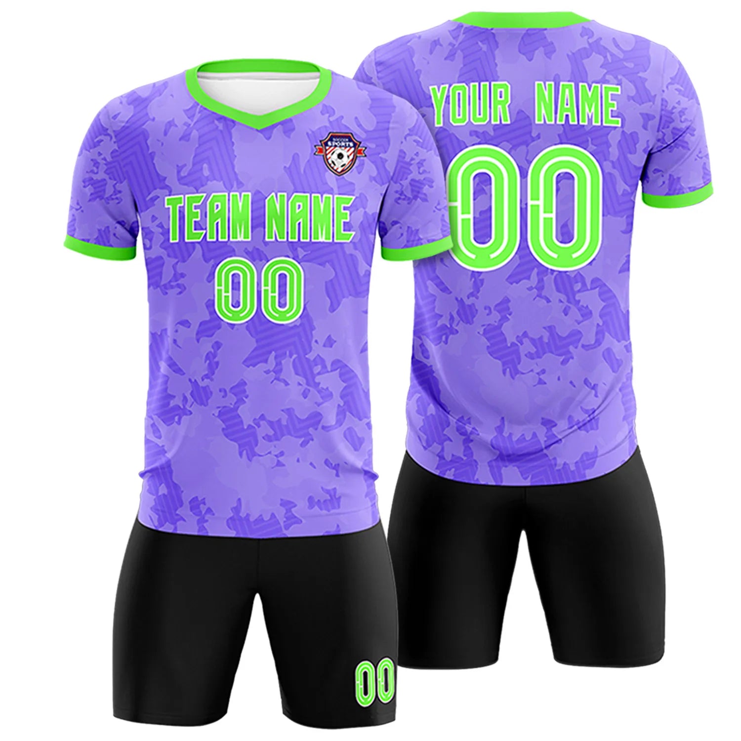 Custom Light Purple-Black Printing Outdoor Breathable Soccer Sets Jersey