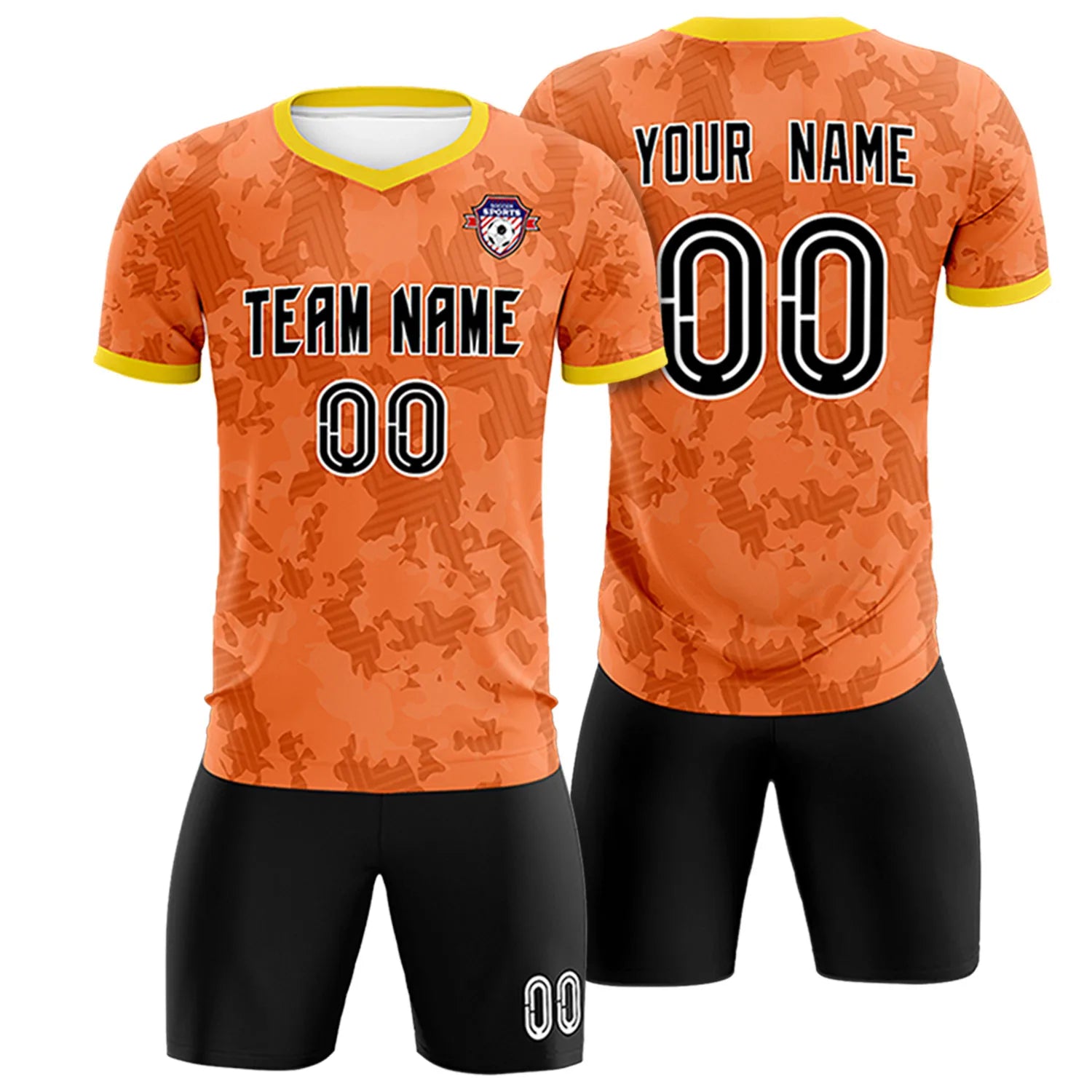 Custom Orange-Black Printing Outdoor Breathable Soccer Sets Jersey
