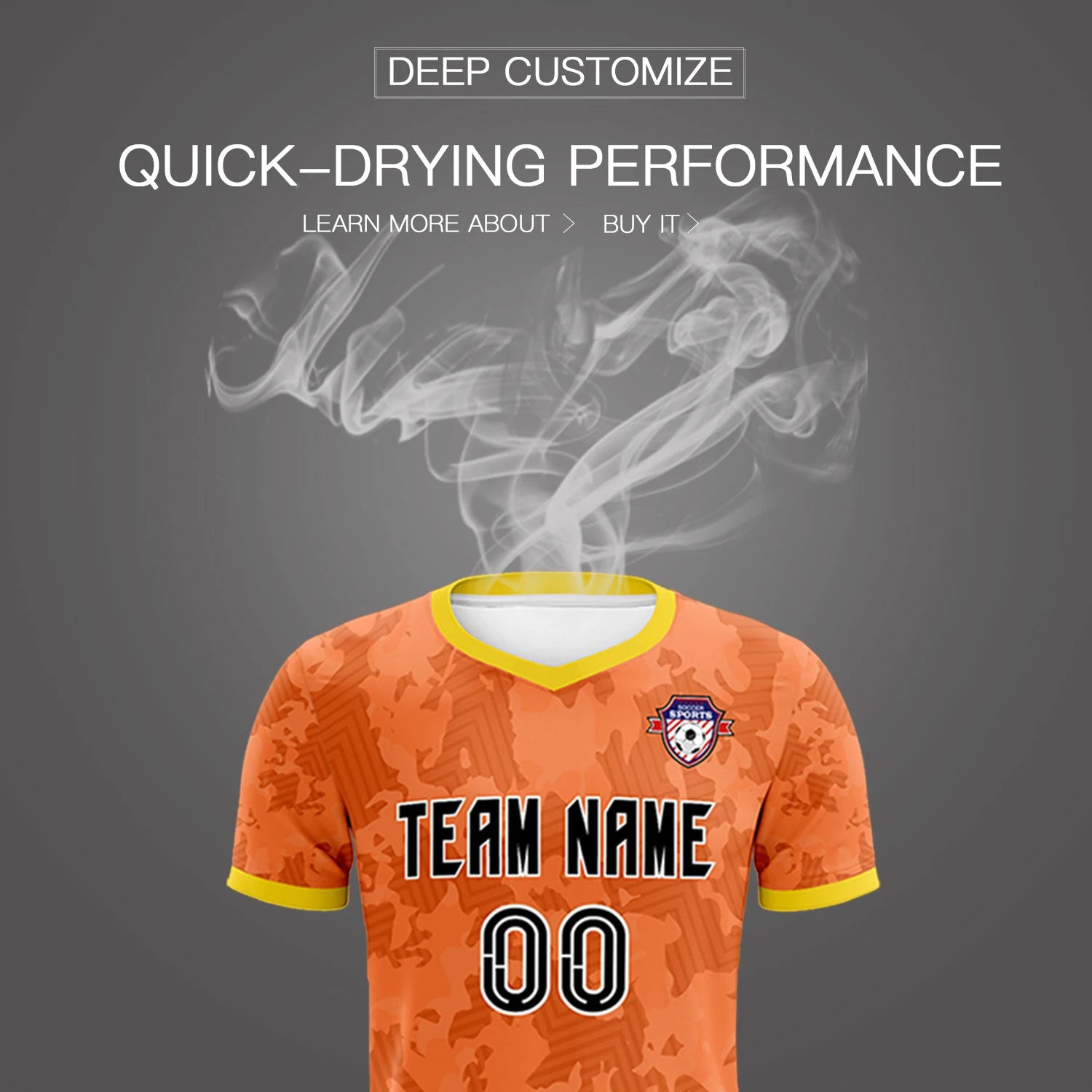 Custom Orange-Black Printing Outdoor Breathable Soccer Sets Jersey