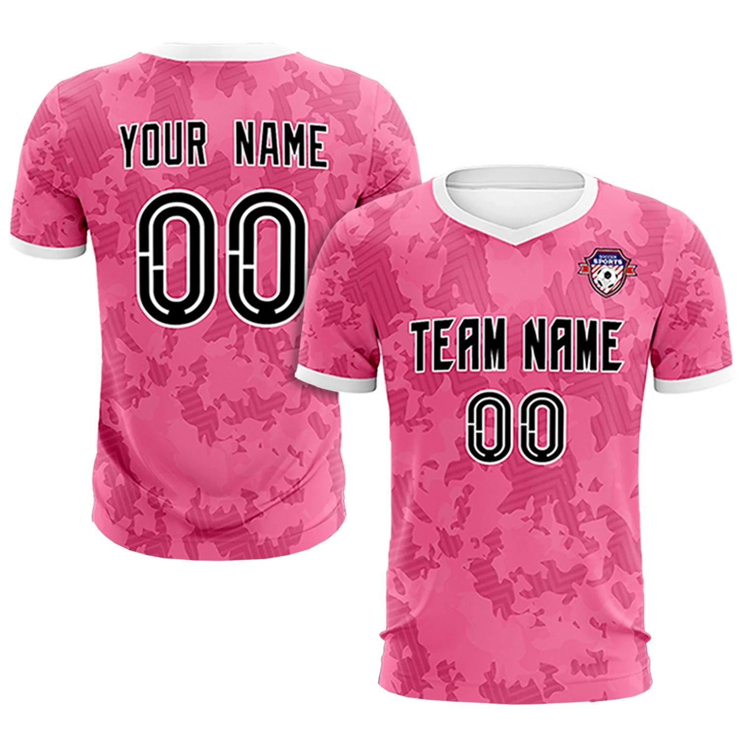 Custom Pink-Navy Printing Outdoor Breathable Soccer Sets Jersey