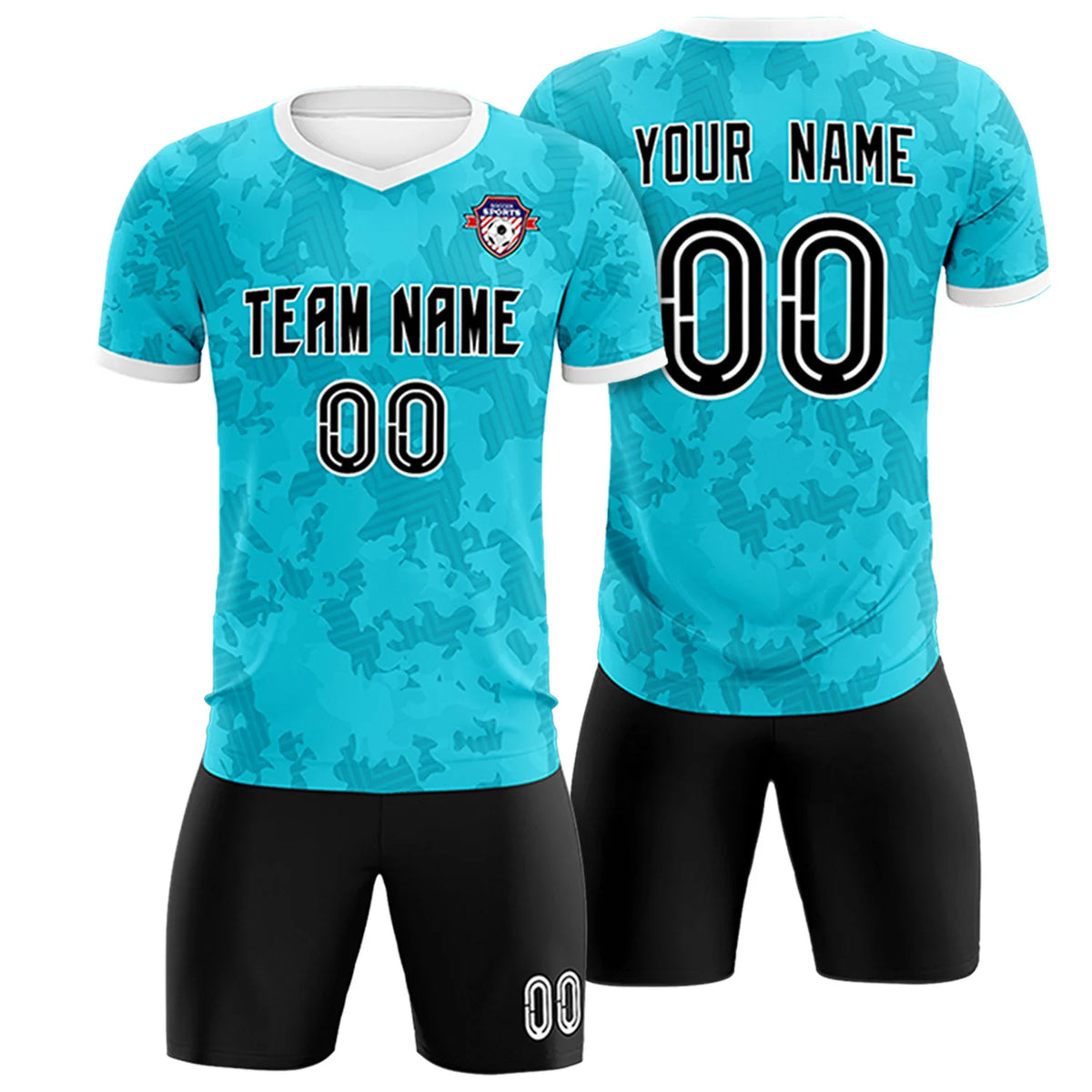 Custom Blue-Black Printing Outdoor Breathable Soccer Sets Jersey