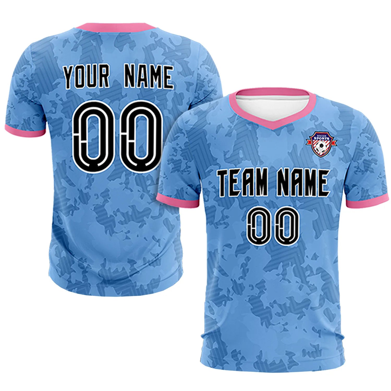 Custom Light Blue-Black Printing Outdoor Breathable Soccer Sets Jersey