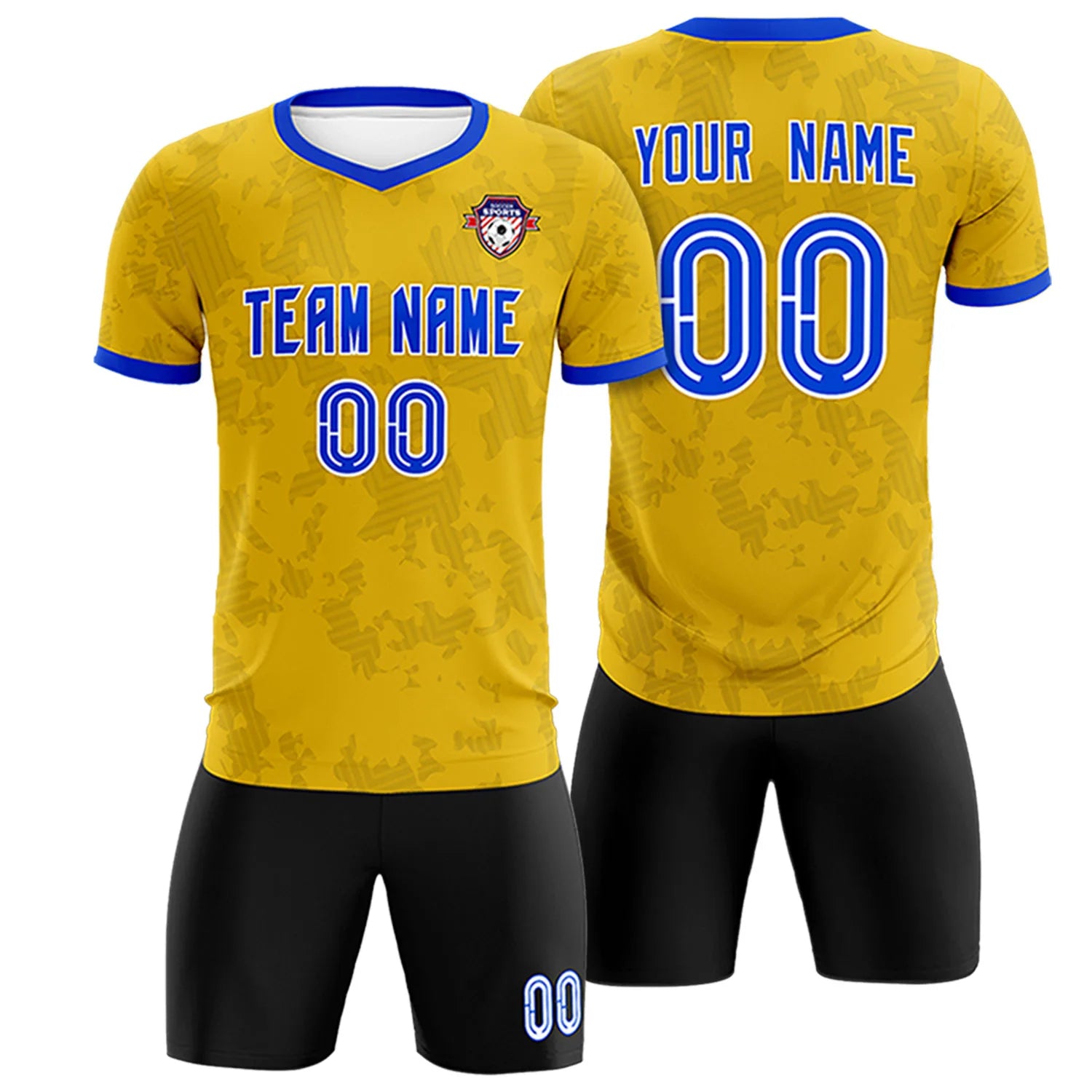 Custom Yellow-Black Printing Outdoor Breathable Soccer Sets Jersey