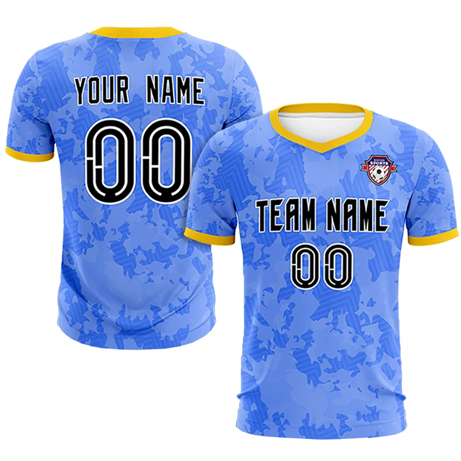 Custom Blue-Black Printing Outdoor Breathable Soccer Sets Jersey