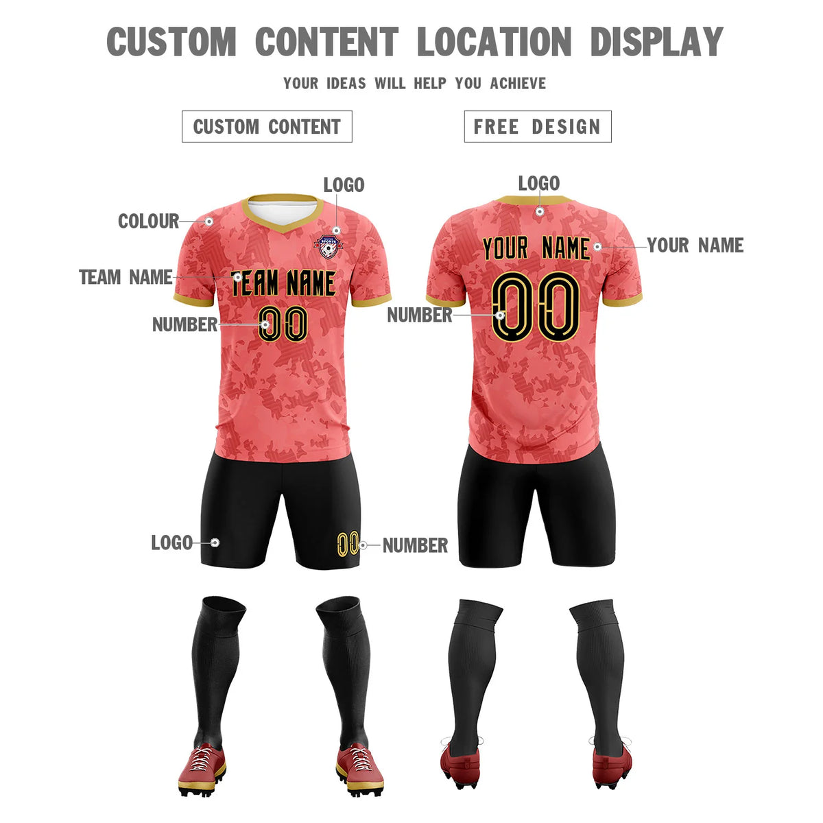 Custom Red-Black Printing Outdoor Breathable Soccer Sets Jersey