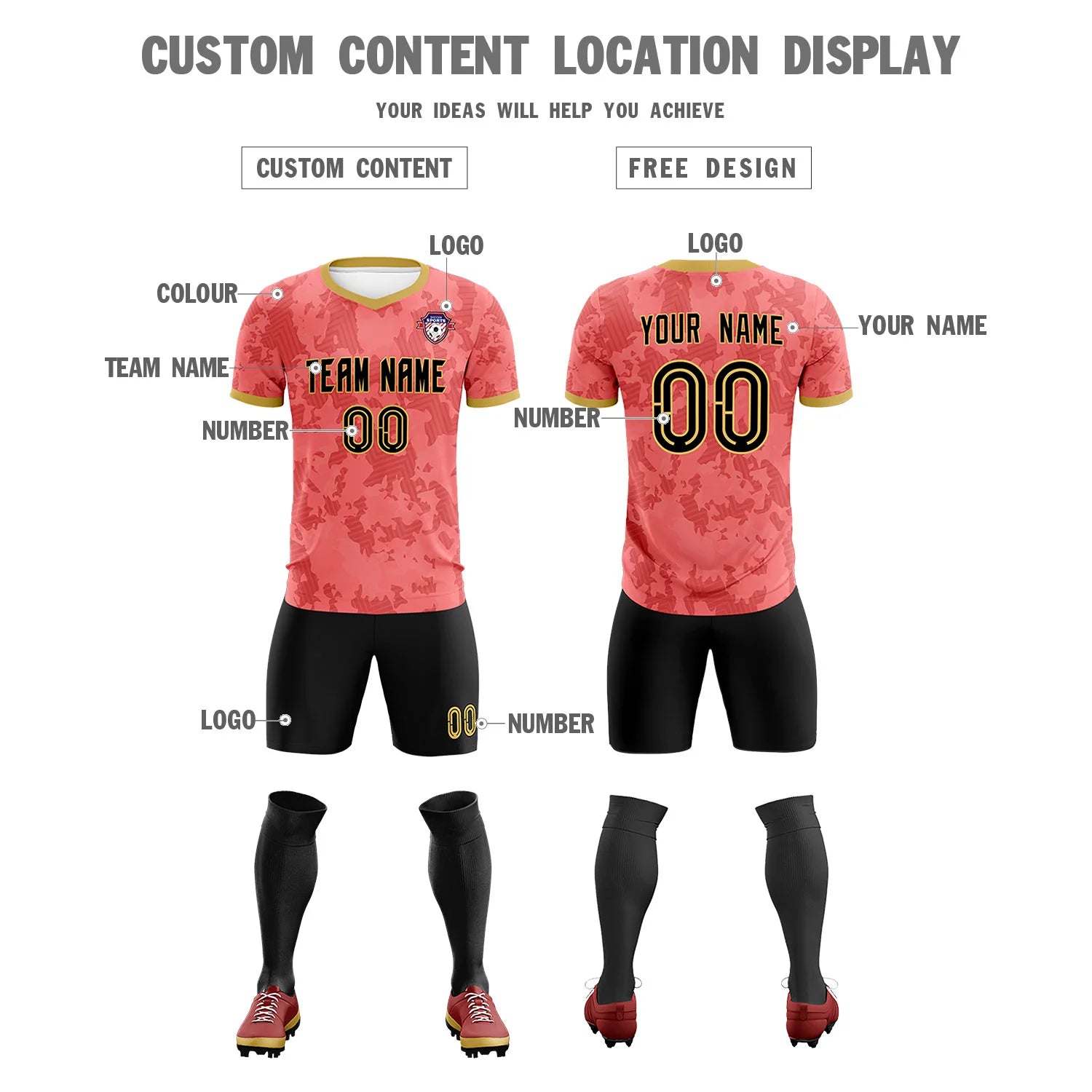 Custom Red-Black Printing Outdoor Breathable Soccer Sets Jersey