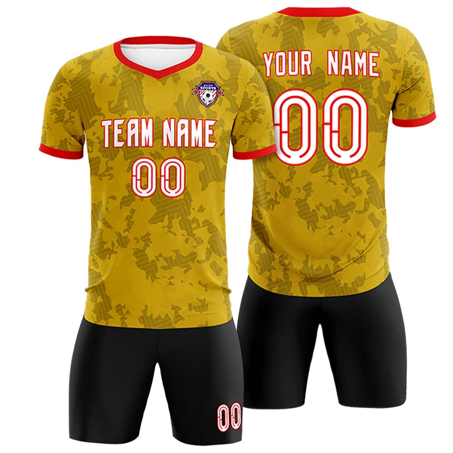 Custom Old Gold-Black Printing Outdoor Breathable Soccer Sets Jersey