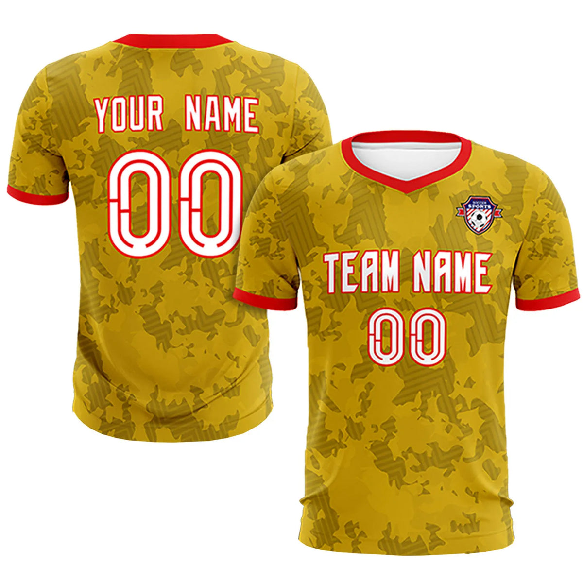 Custom Old Gold-Black Printing Outdoor Breathable Soccer Sets Jersey