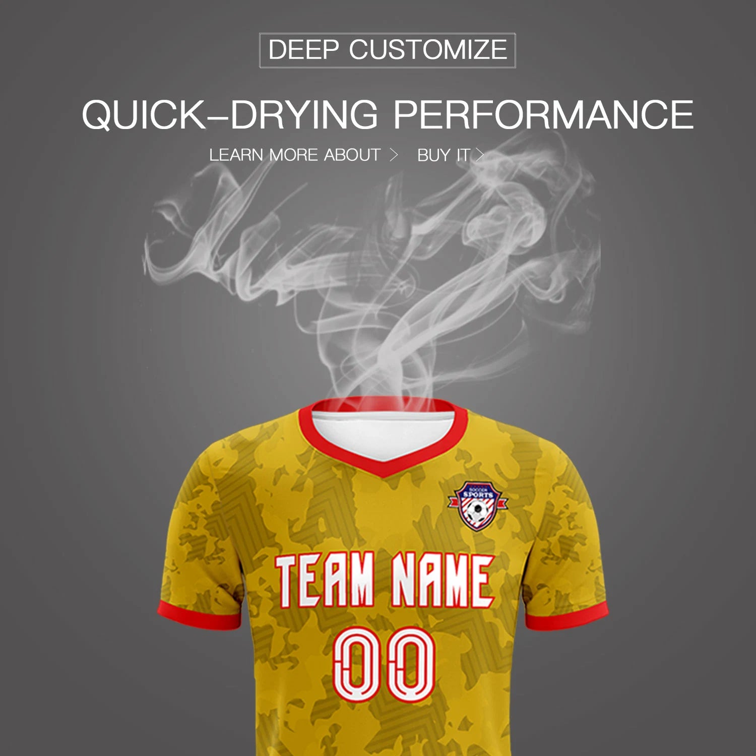 Custom Old Gold-Black Printing Outdoor Breathable Soccer Sets Jersey