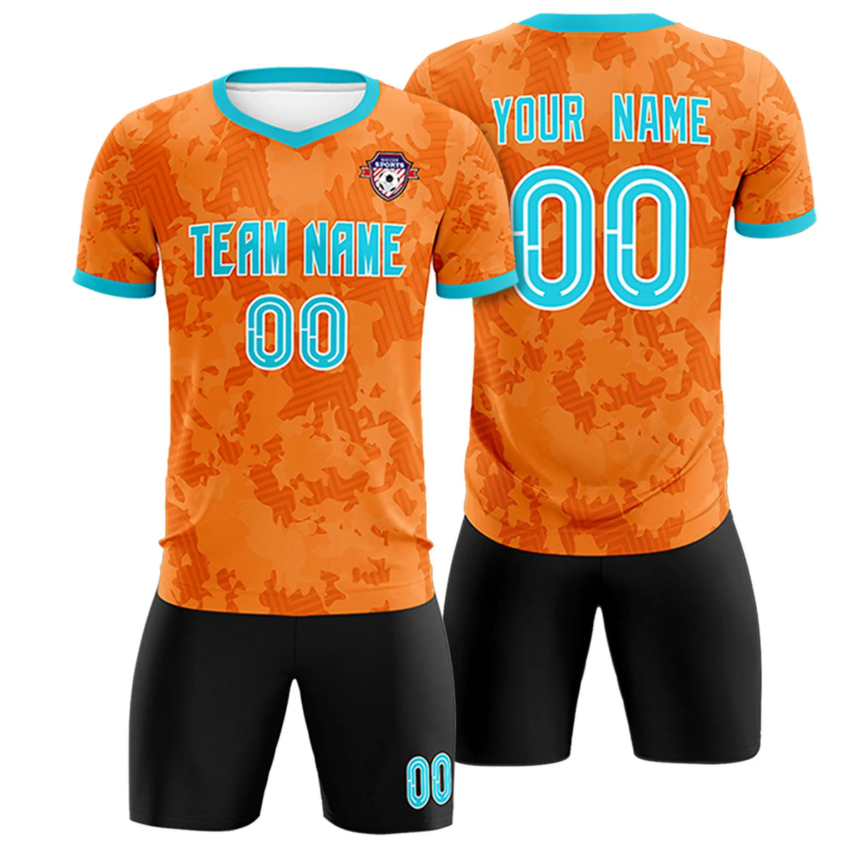 Custom Orange-Black Printing Outdoor Breathable Soccer Sets Jersey