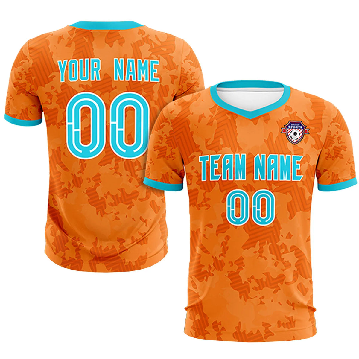 Custom Orange-Black Printing Outdoor Breathable Soccer Sets Jersey