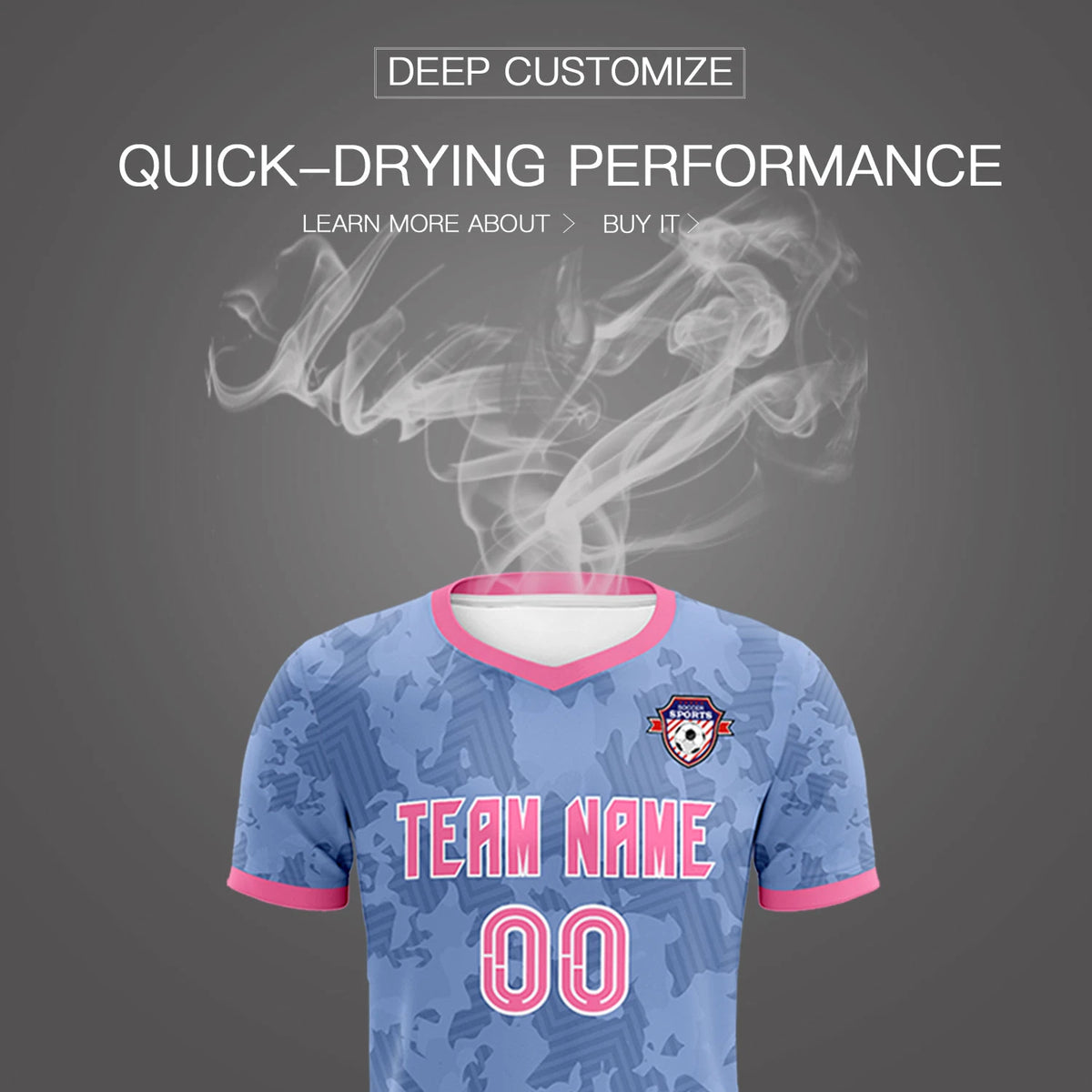 Custom Light Blue-Black Printing Outdoor Breathable Soccer Sets Jersey