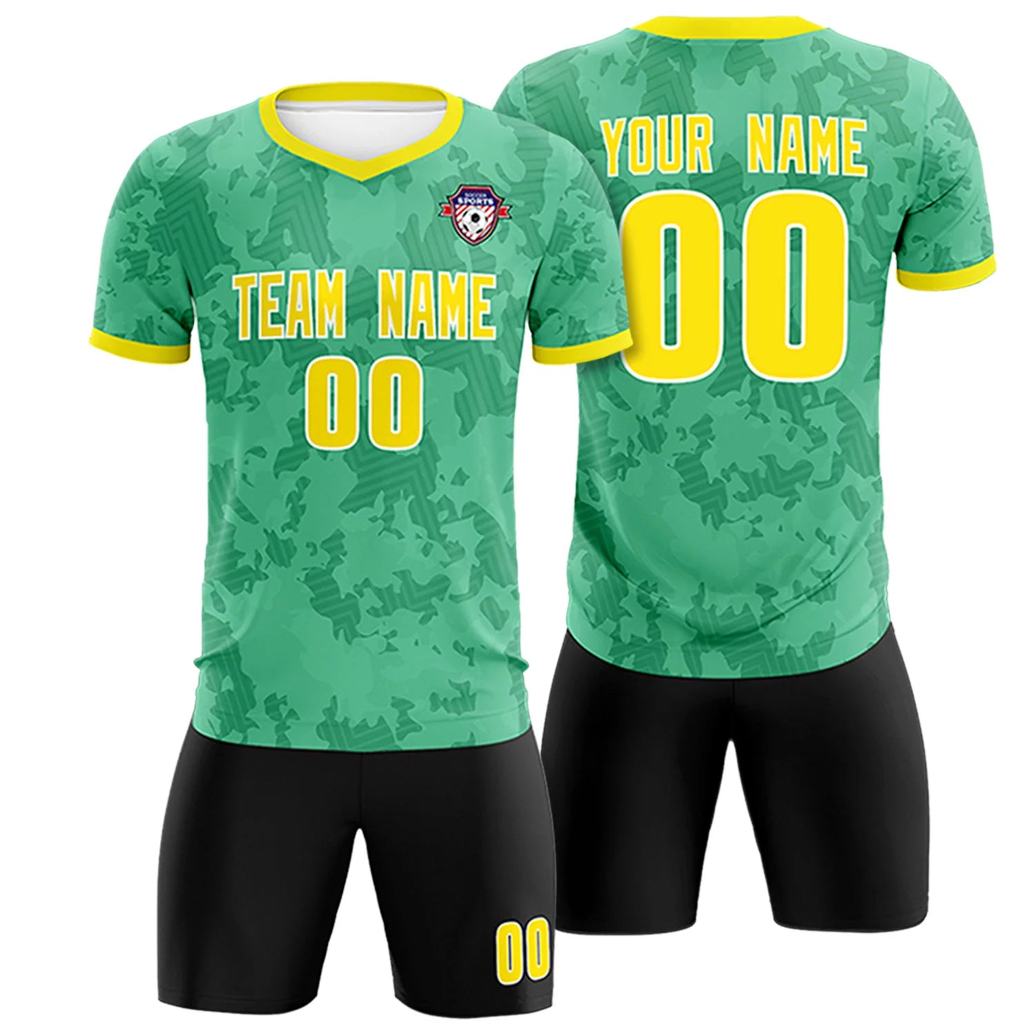 Custom Bright Green-Black Printing Outdoor Breathable Soccer Sets Jersey