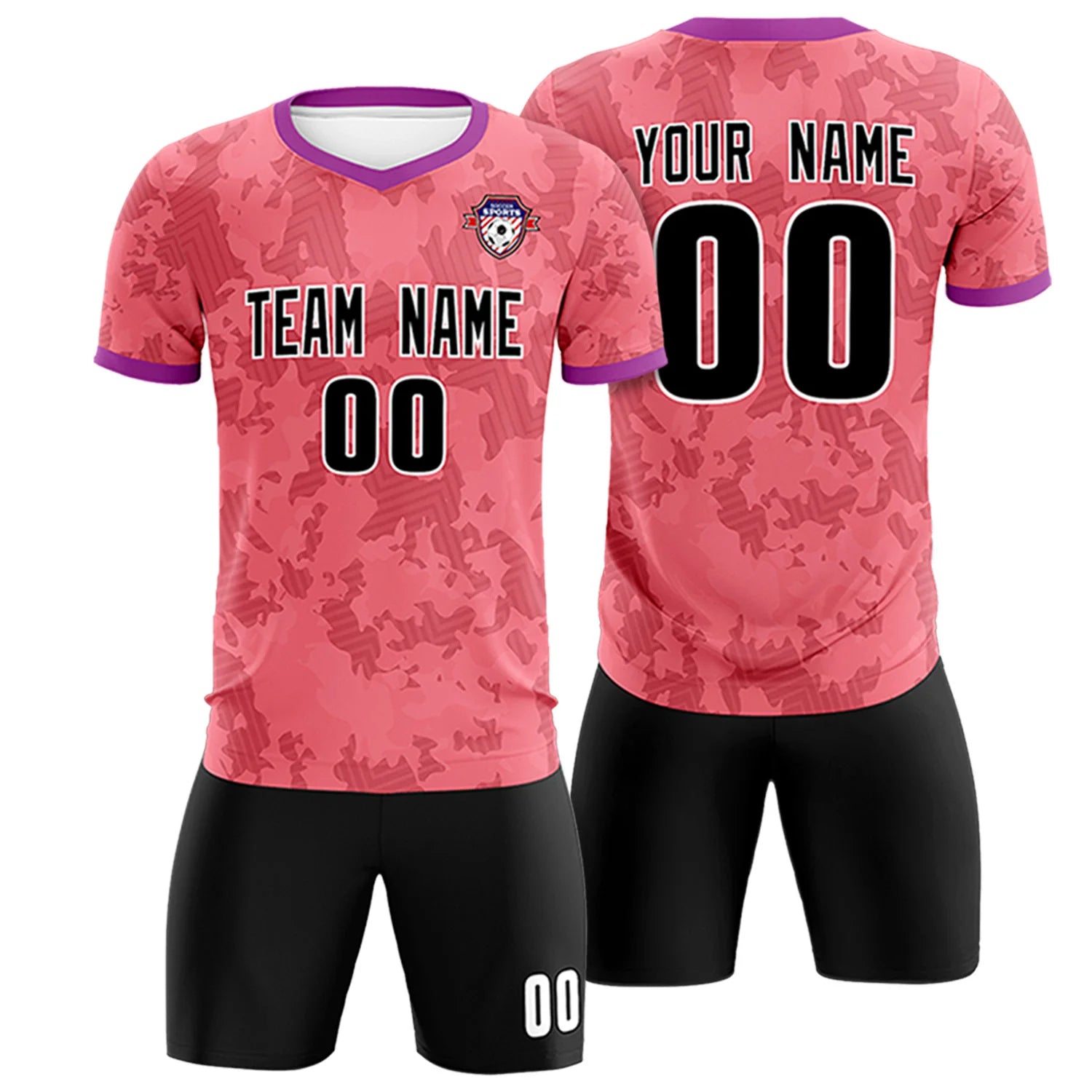 Custom Light Red-Black Printing Outdoor Breathable Soccer Sets Jersey