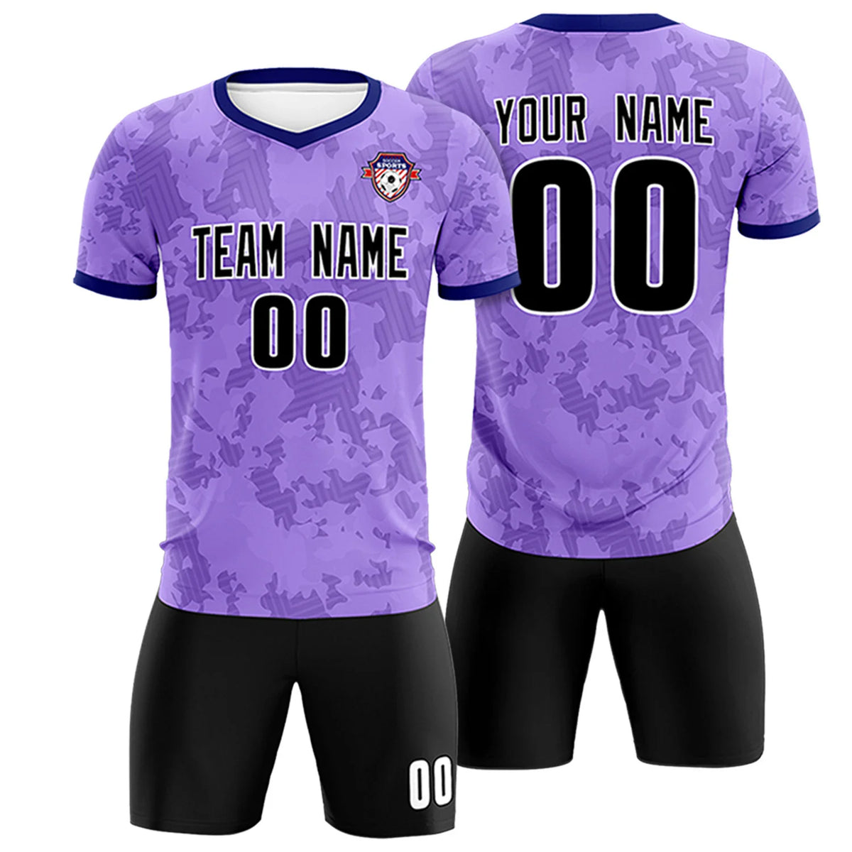 Custom Light Purple-Black Printing Outdoor Breathable Soccer Sets Jersey