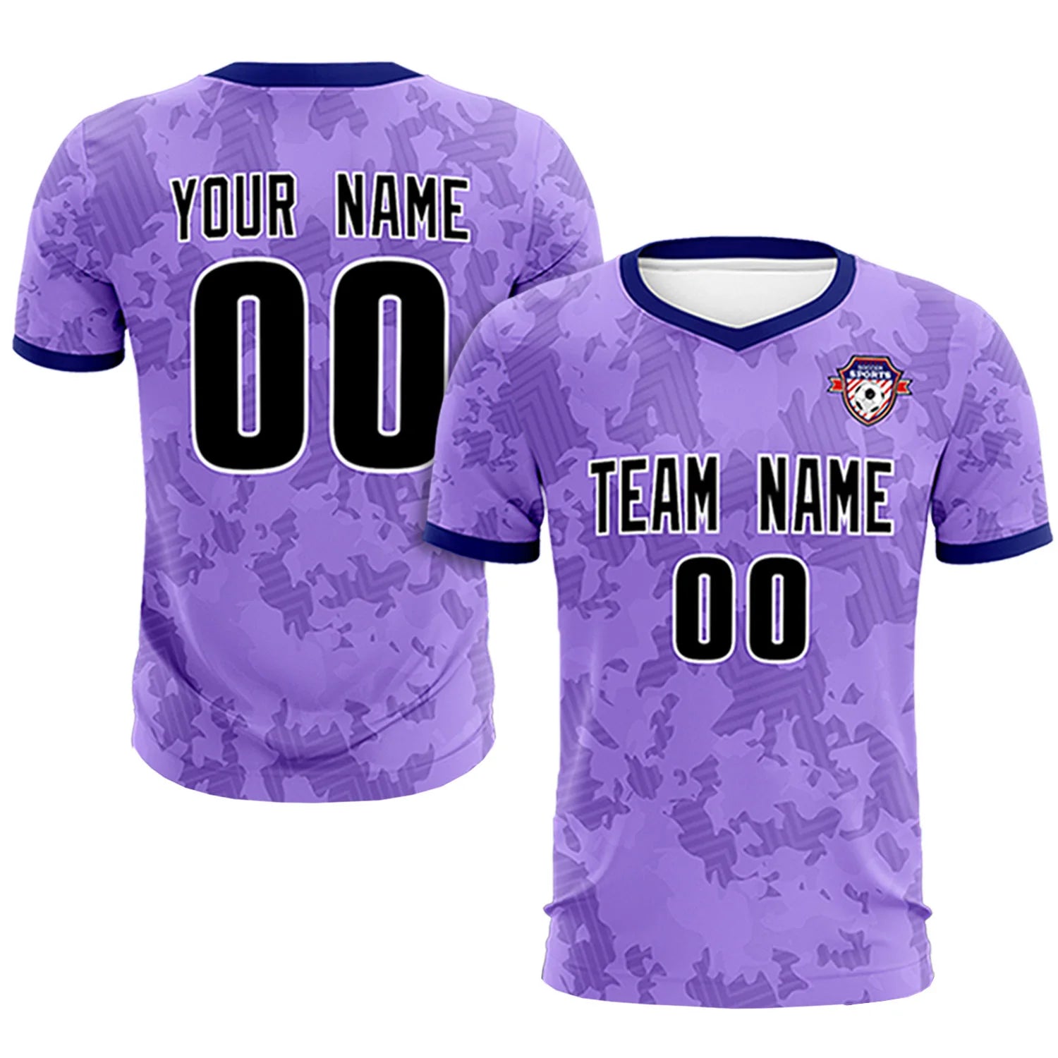 Custom Light Purple-Black Printing Outdoor Breathable Soccer Sets Jersey