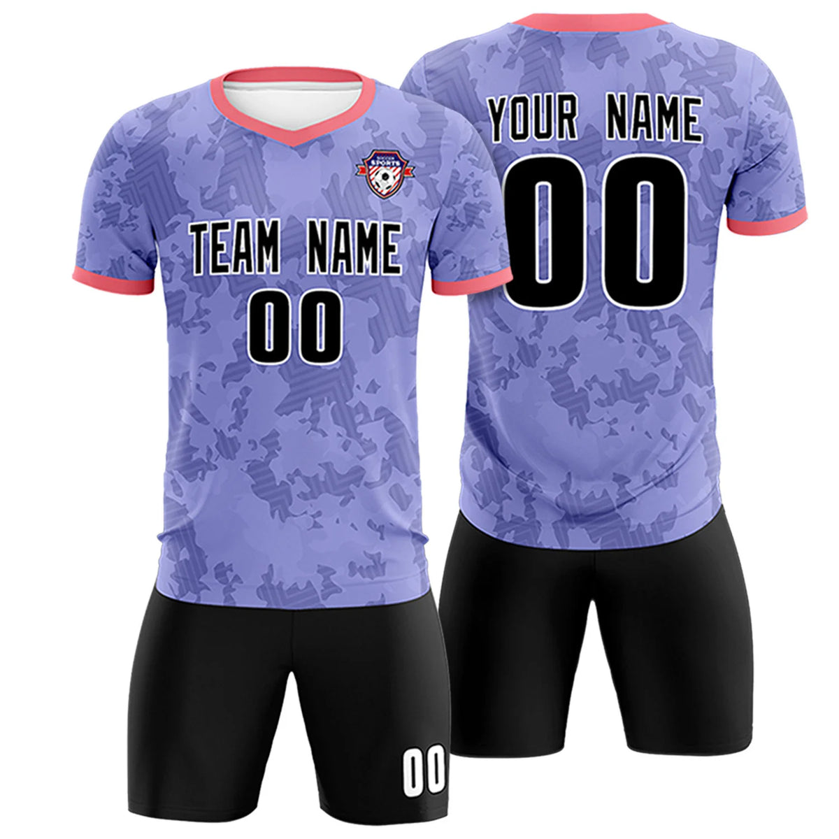 Custom Light Purple-Black Printing Outdoor Breathable Soccer Sets Jersey