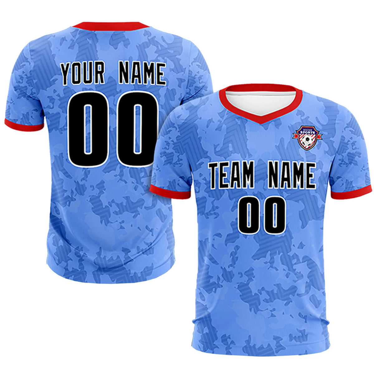 Custom Powder Blue-Black Printing Outdoor Breathable Soccer Sets Jersey
