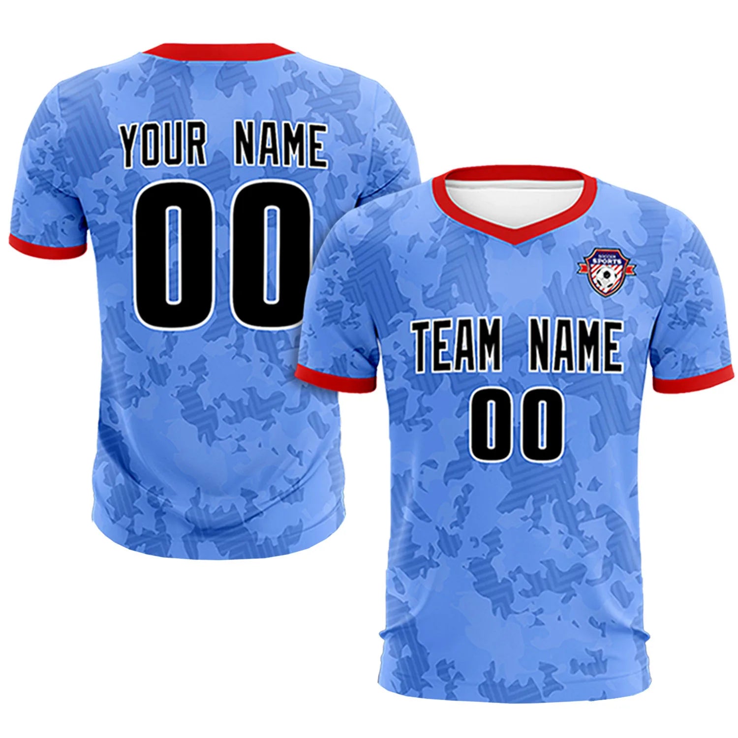 Custom Powder Blue-Black Printing Outdoor Breathable Soccer Sets Jersey